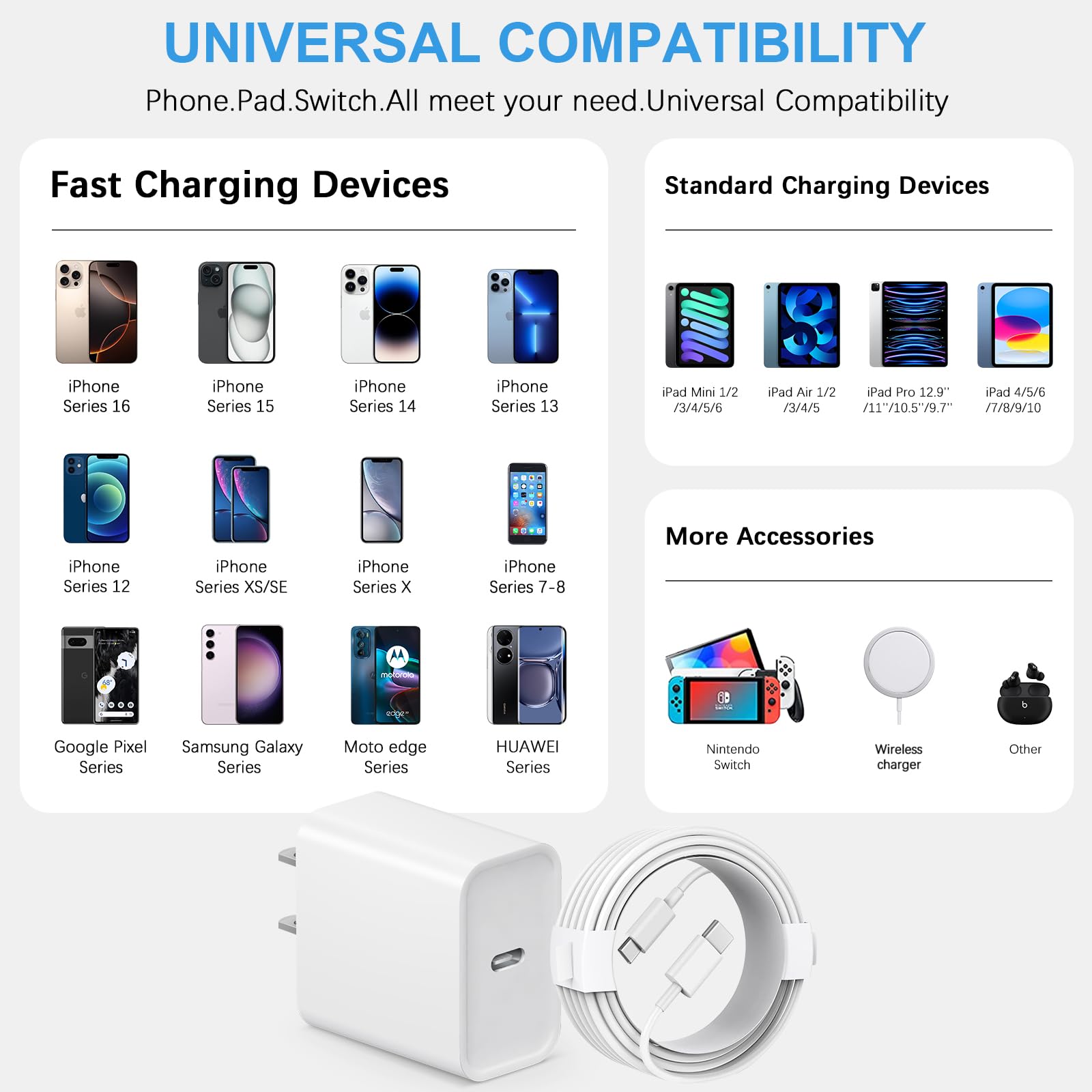 iPhone 16 15 Charger Fast Charging Type C Charger USB C Charger Block iPhone 16 Charger with 2 Pack 6FT Cable for iPhone 16/16 Plus/16 Pro/16 Pro Max/iPhone 15/15 Pro Max/iPad Pro/AirPods