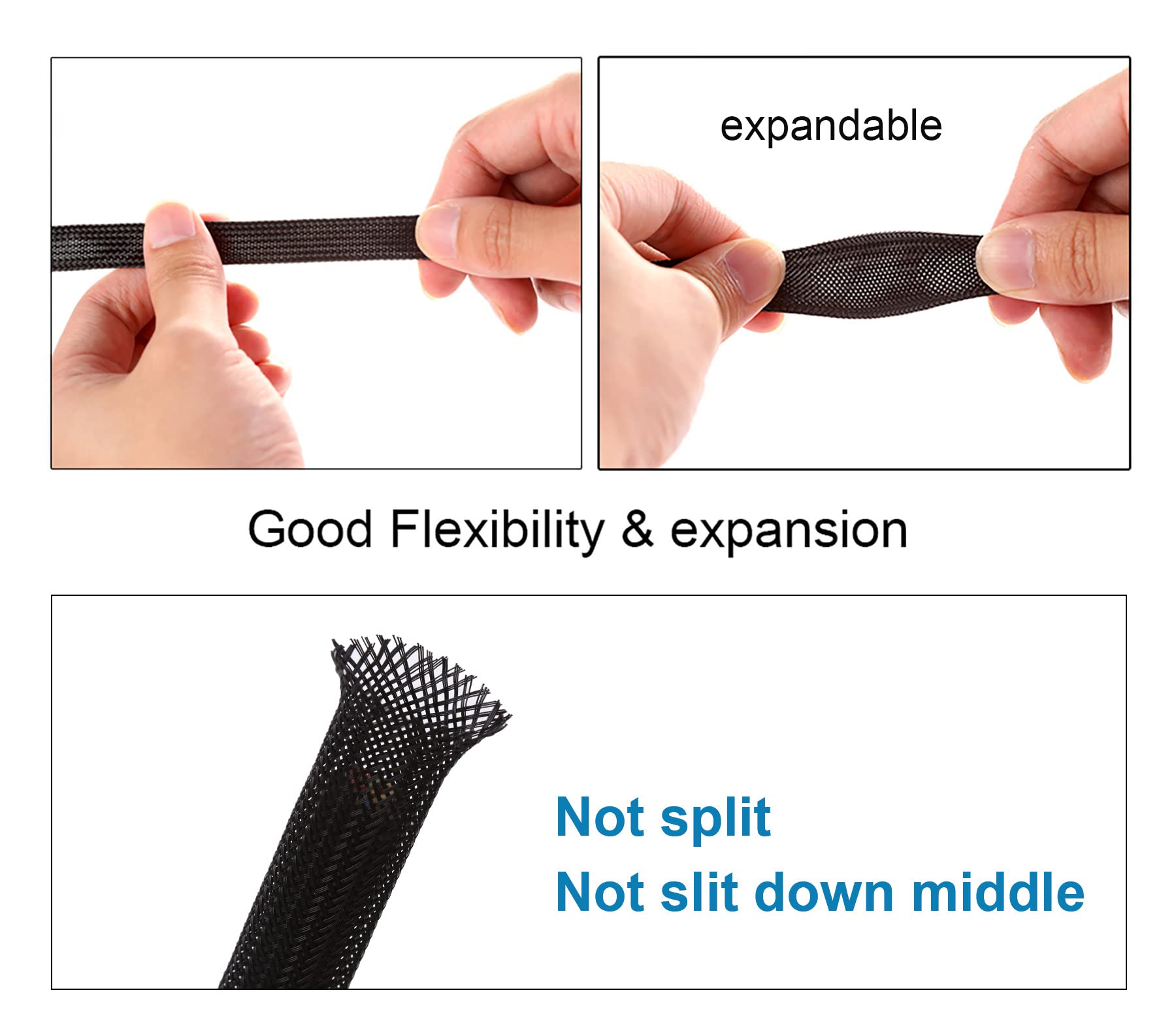 25ft - 1/2 inch PET Expandable Braided Sleeving – Black – Alex Tech Braided Cable Sleeve