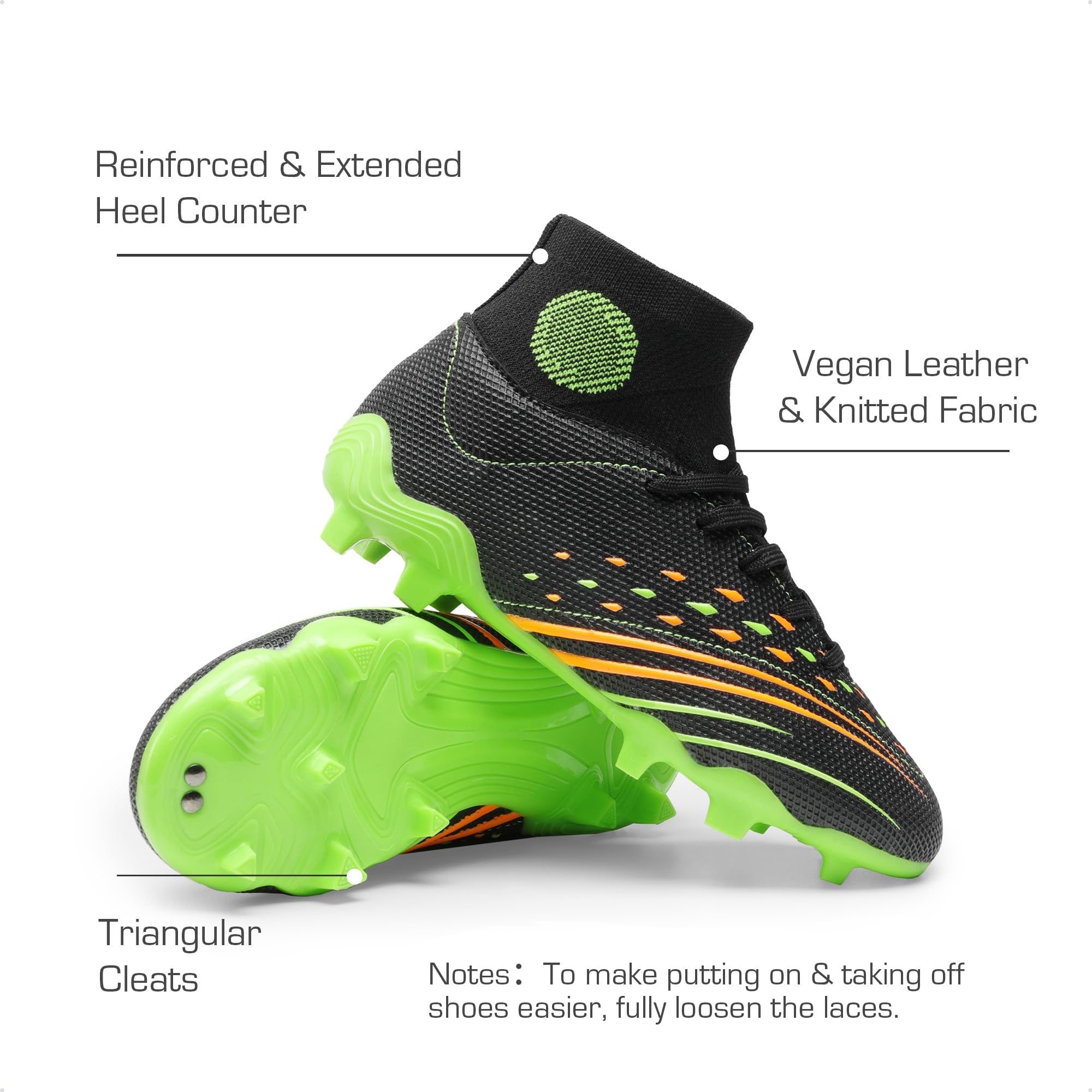 DREAM PAIRS Boys Girls Football Cleats Youth Firm Groud Outdoor Trainning Athletic Sport High Top Soccer Shoes for Little/Big Kid,Size 10 Toddler,Black/Neon Green,SDSO2411K