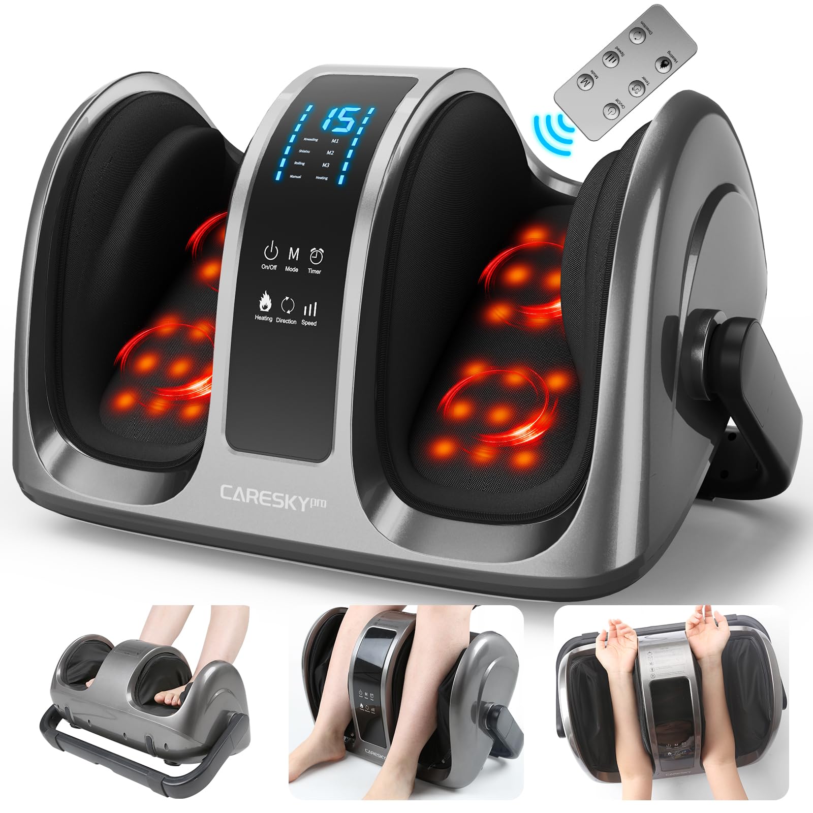 CARESKY Foot Massager - FSA HSA Eligible Shiatsu Foot Massager with Heat, Kneading for Relaxation, Plantar Fasciitis Relief, Neuropathy, Circulation, Gifts for Women Men