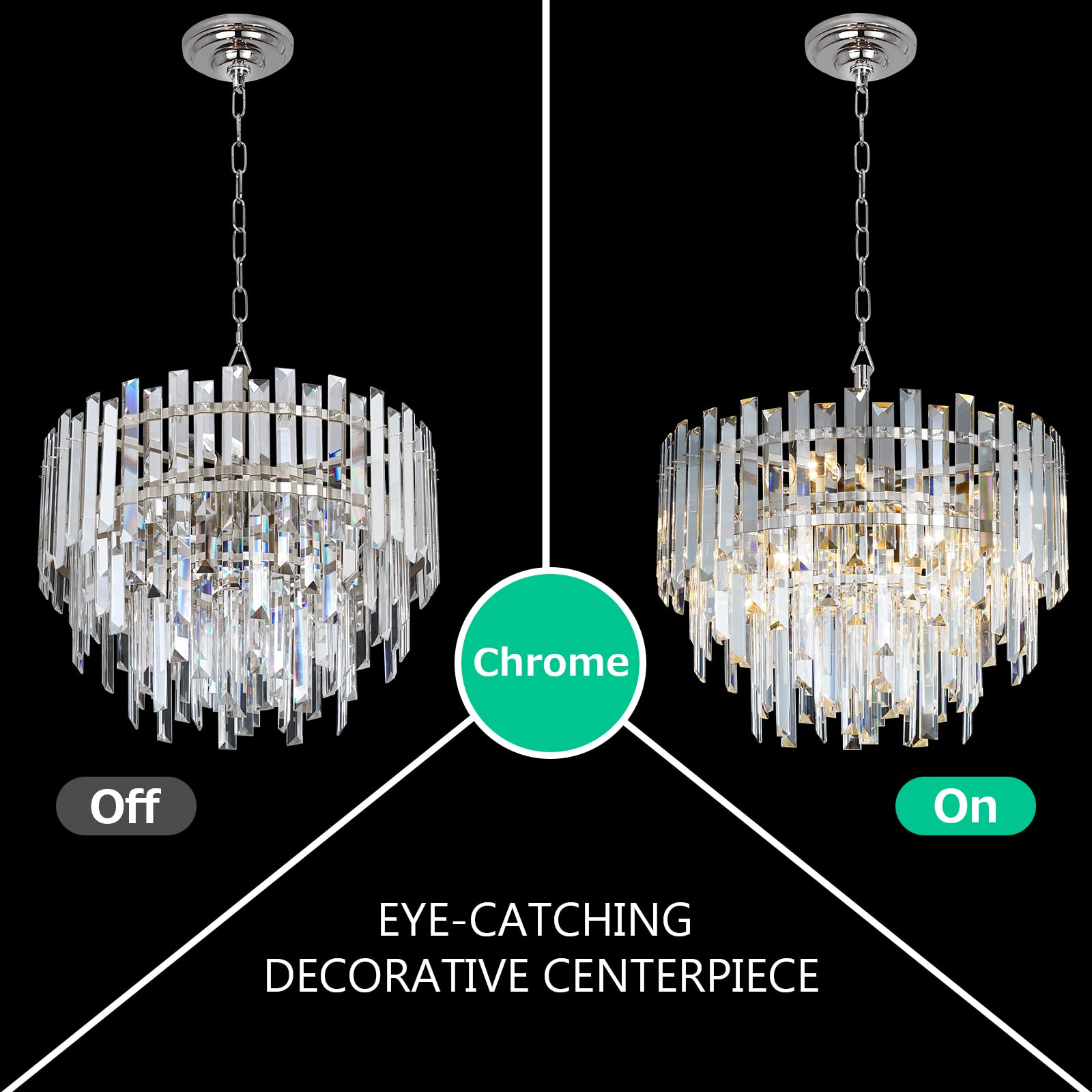 Lt-vt Chrome Crystal Chandelier Lighting 17.7'' for Dining Rooms Bedroom Foyer Entryway Ceiling Hanging Pendant Chandelier Light Fixture Lamp