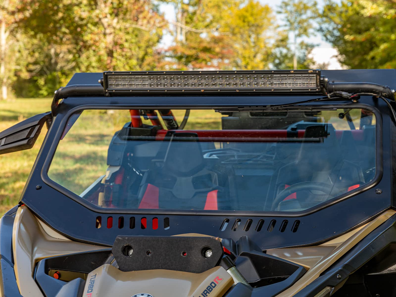 SuperATV Vented Front Glass Windshield for the CanAm Maverick X3 2017+ (See Fitment) | DOT Approved Laminated Safety Glass Windshield | Includes Manual Wiper | Easy Install