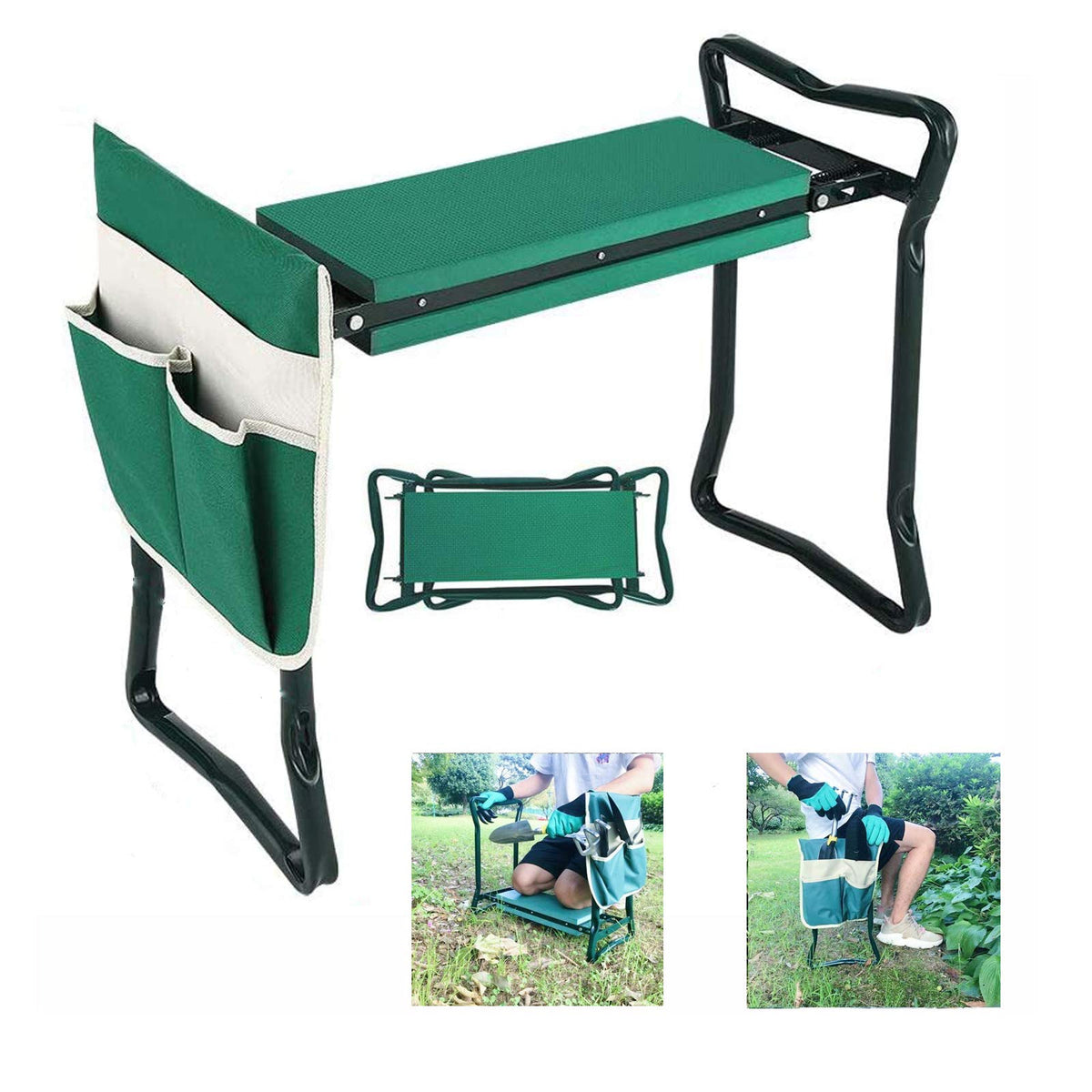 BESTHLS Garden Kneeler and Seat - Heavy Duty Folding Stool with Thick Pad, Tool Pouch, 330 lbs Capacity - Knee & Back Support, Perfect for Seniors, Women, Men