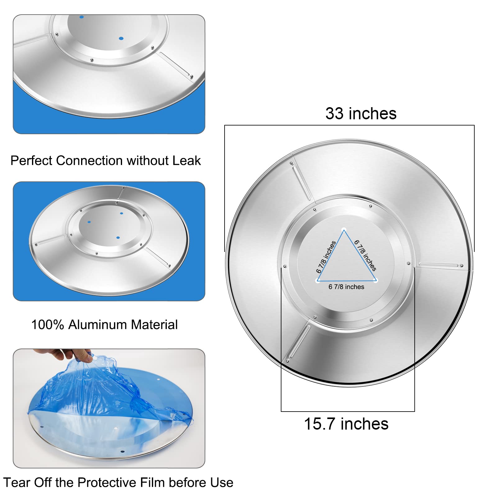 Top Hill Upgtaded Aluminum Patio Heater Reflector Shield, Propane Outdoor Heater Replacement Parts, Silver Patio Heater Parts, Heat Reflector Shield - Top Dome(3-Hole Mount，33" Diameter Round)