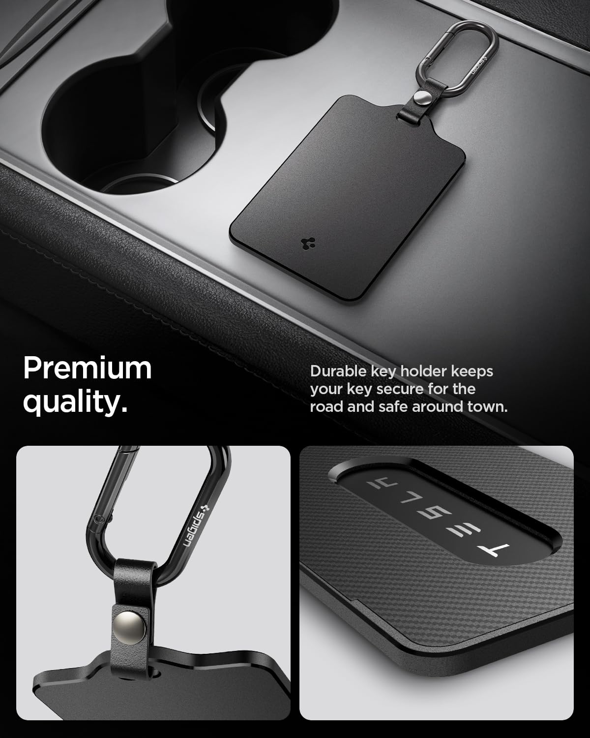 Spigen Key Card Holder for Tesla | Tesla Model Y/S/3/X Accessories | Scratch-Resistant | 2 Pack [2 Card Holders + 2 Carabiners + 4 Protective Films]