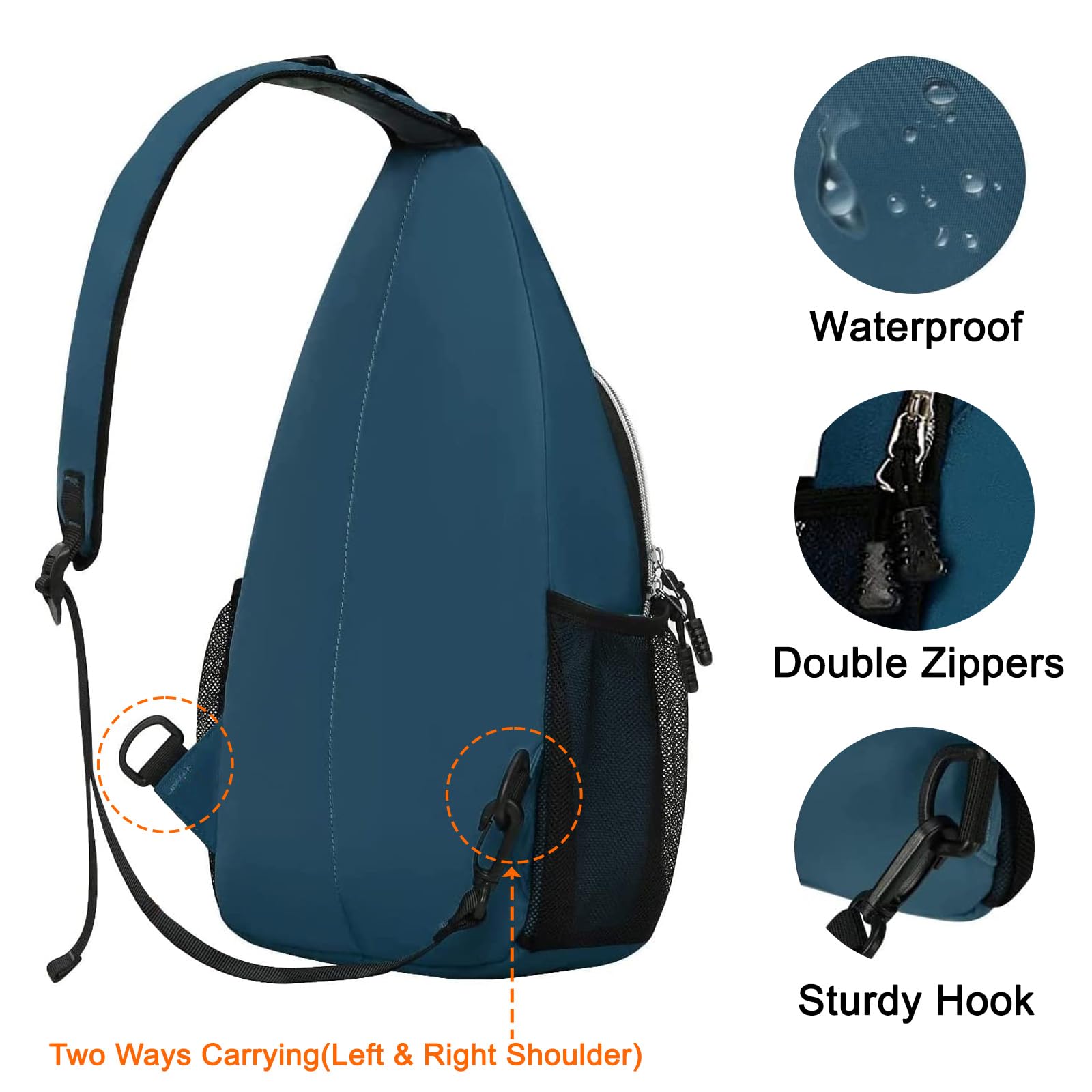 MOSISO Sling Backpack, Multipurpose Crossbody Shoulder Bag Travel Hiking Daypack, Deep Teal, Medium