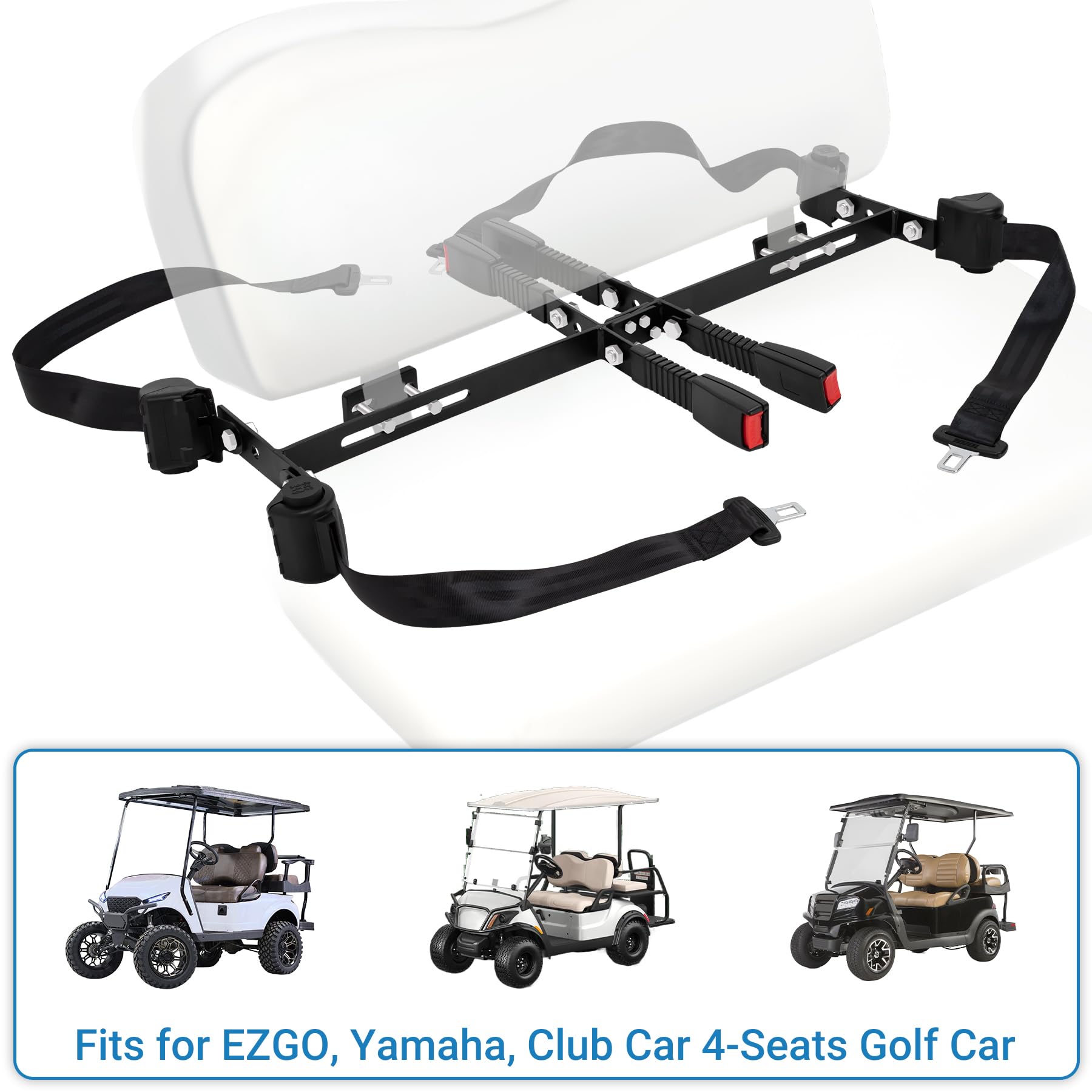 Toriexon Universal Golf Cart Seat Belt, 4 Passengers (2+2) Ezgo Golf Cart Seat Belt, 47“ Retractable Club Car Seat Belts, Fits 4-Seats Golf Car for EZGO, Yamaha Club Car