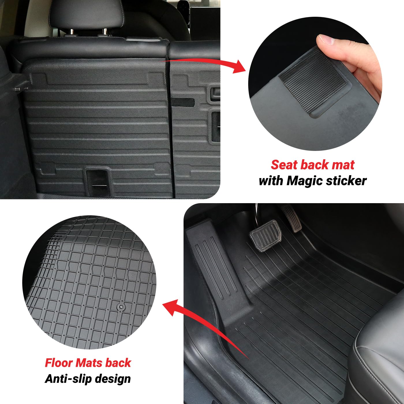 TSLAUCAY Floor Mat for Tesla Model Y 5 Seater 2024-2020 3D All Weather Floor Mats for Model Y 9PCS TPE Full Set Floor Mat for Model Y with Front Rear Cargo Liner and Seat Back Mat-5 Seater