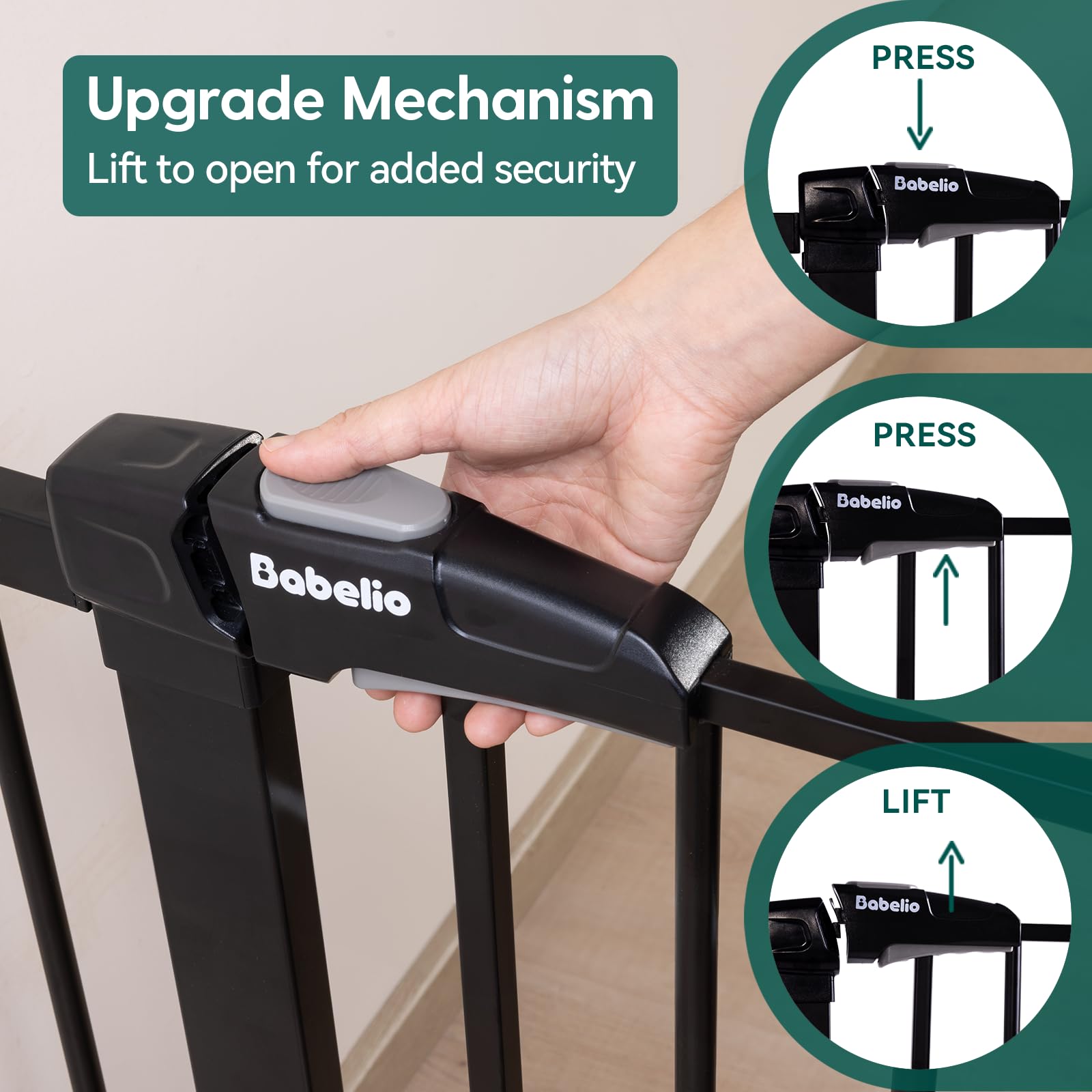 Babelio Baby Gate for Doorways and Stairs, 26''-40'' Auto Close Dog/Puppy Gate, Easy Install, Pressure Mounted, No Drilling, fits for Narrow and Wide Doorways, Safety Gate w/Door for Child and Pets