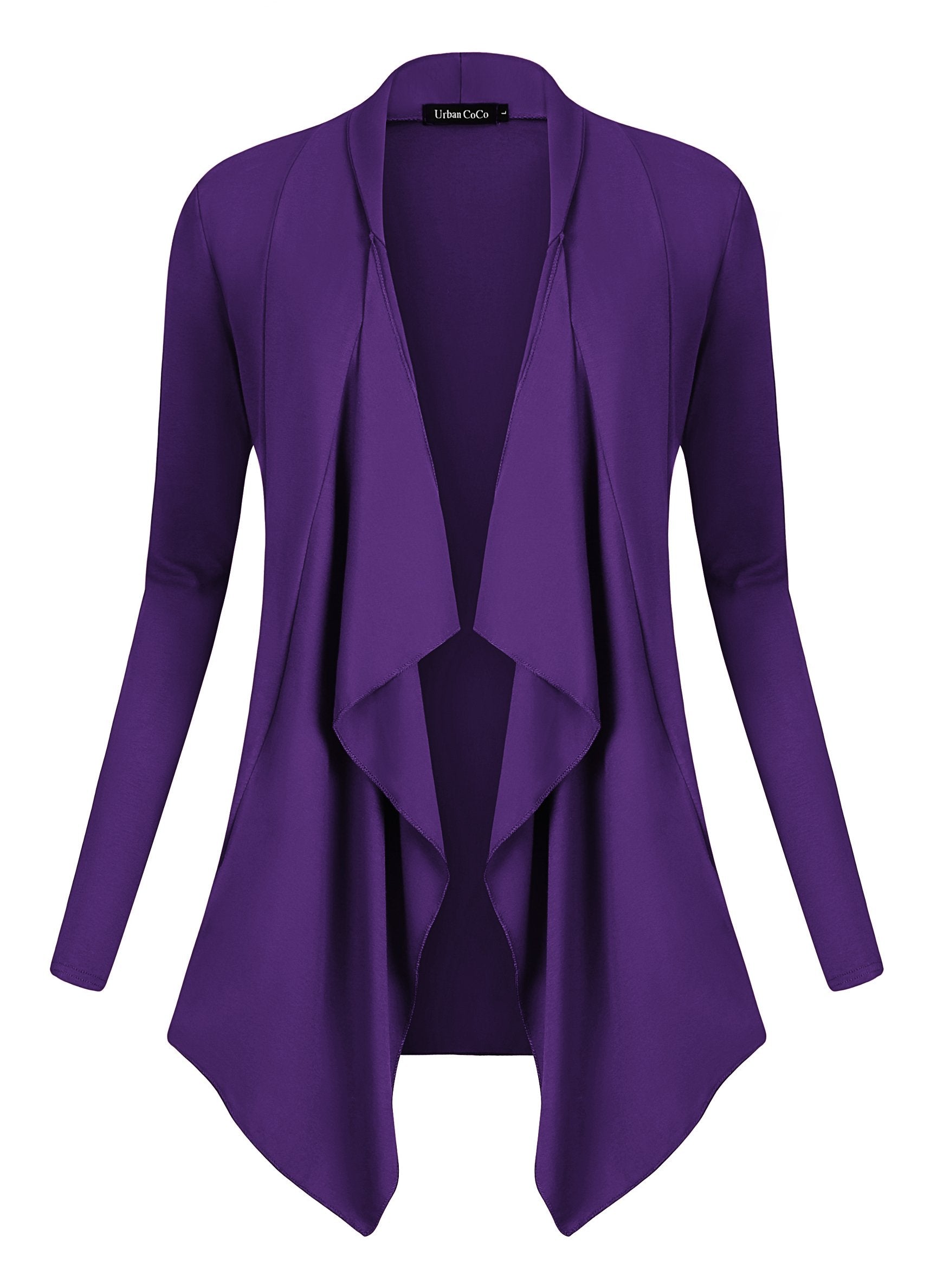 Urban CoCo Women's Drape Front Open Cardigan Long Sleeve Irregular Hem (XL, Purple)