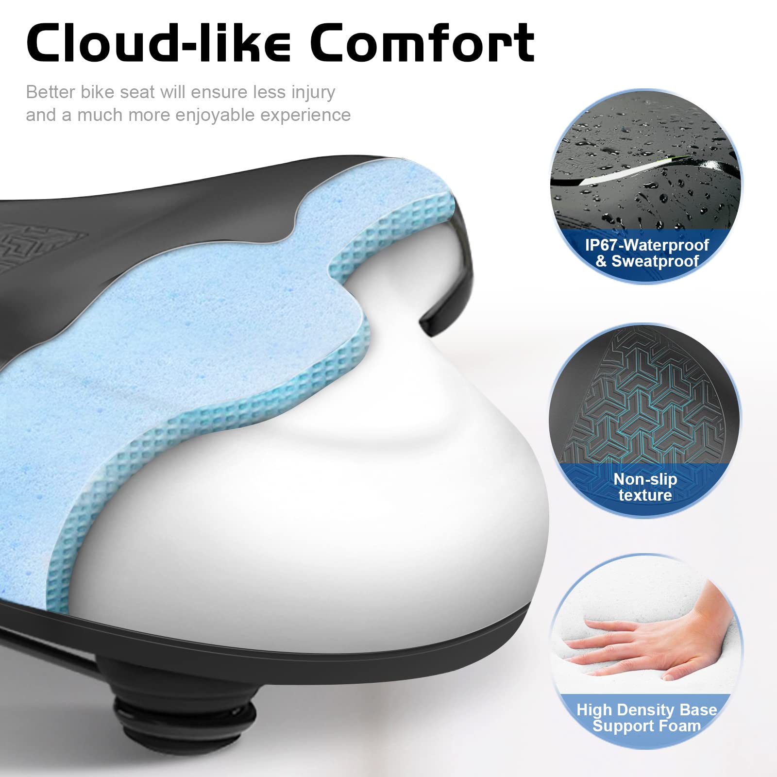 Twomaples Bicycle Seat, Bike Seat for Women Men Extra Comfort Wide, Oversized Comfortable Seats Saddle for Peloton Bikes, Fit for Exercise Bikes, Electric Bikes, Mountain Bikes, Cruiser Bikes