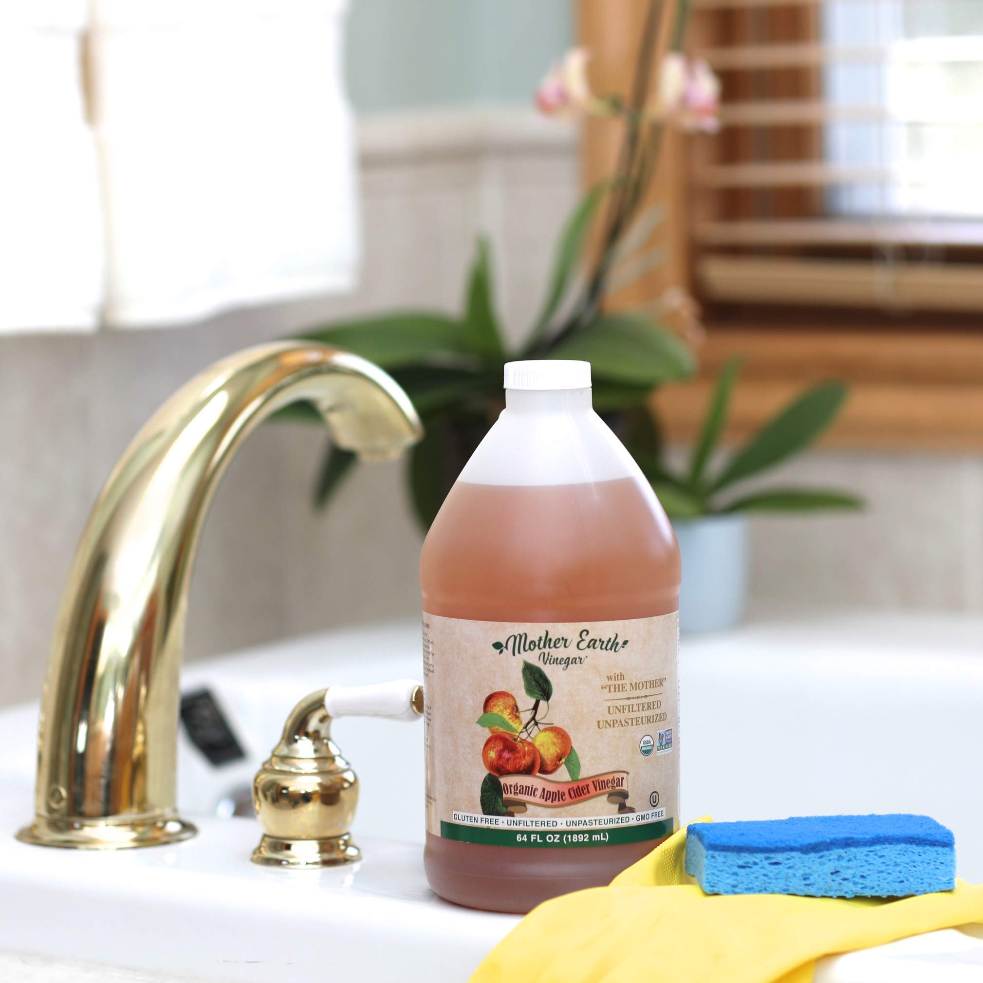 Mother Earth, Organic Apple Cider Vinegar with The Mother, Half Gallon, Fresh Pressed Organic Apples, OACV, ACV, Raw, Unpasteurized, Unfiltered (1/64oz Bottle)