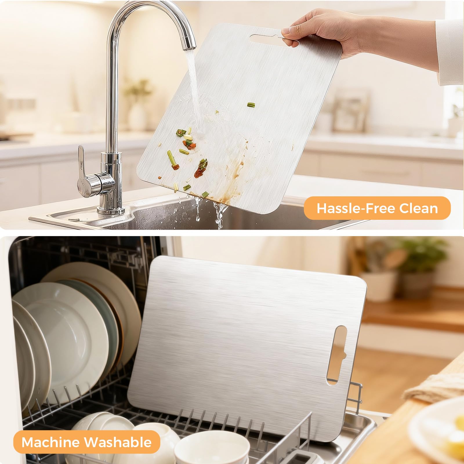 3 Pack Stainless Steel Cutting Board, Upgraded Food-Grade Cutting Boards for Kitchen,Double-Sided Non Toxic Cutting Board, Dishwasher Safe, kitchen Appliances for Fruits, Vegetables, Meat(S+M+L)