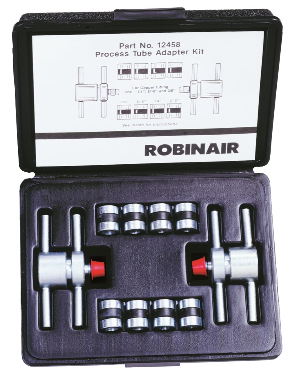 Robinair 12458 Process Tube Adapter Kit for 3/16", 1/4", 5/16", 3/8" Copper Tubing