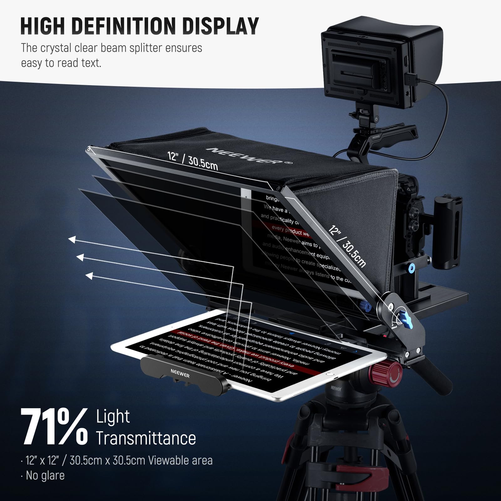 NEEWER Teleprompter X17 II with RT113 Remote/APP Control, 17" HD Beamsplitter All Metal Frame Upgraded Camera Mount QR Plate Compatible with Manfrotto 501PL iPad iPhone, Max Load 44.1Ib, Assembly Free