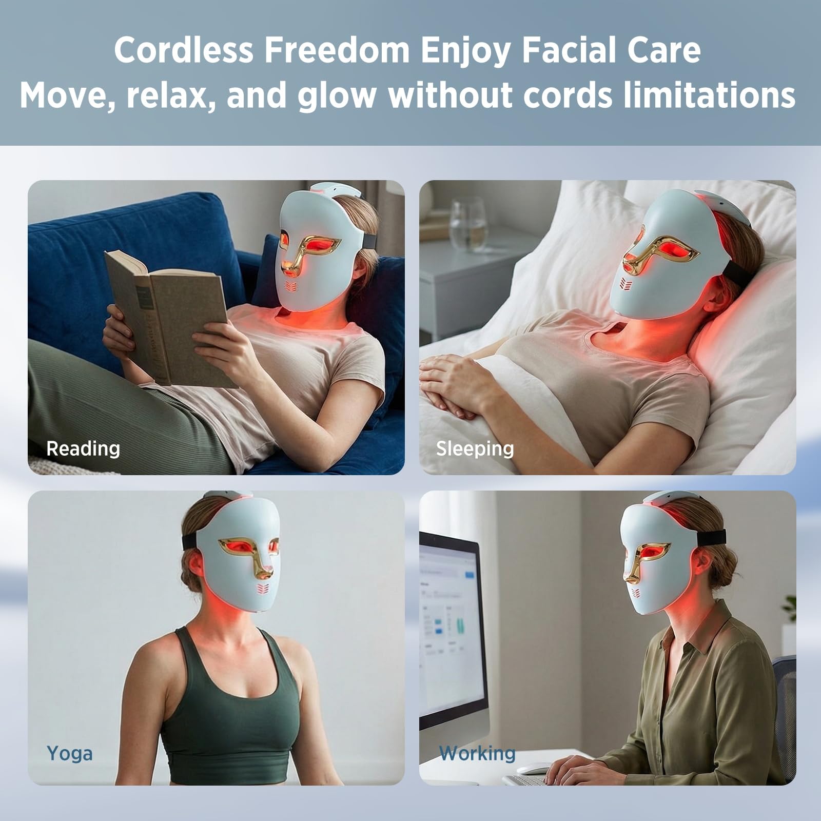 OSITO Cordless Red Light Therapy Mask for Face - 4 in 1 Multi-Wavelength LED Facial Mask Device Full Face Coverage Anti-Aging Acne Skin Care,FSA,HSA Eligible, Gifts for Women Men Home Use AST-805A