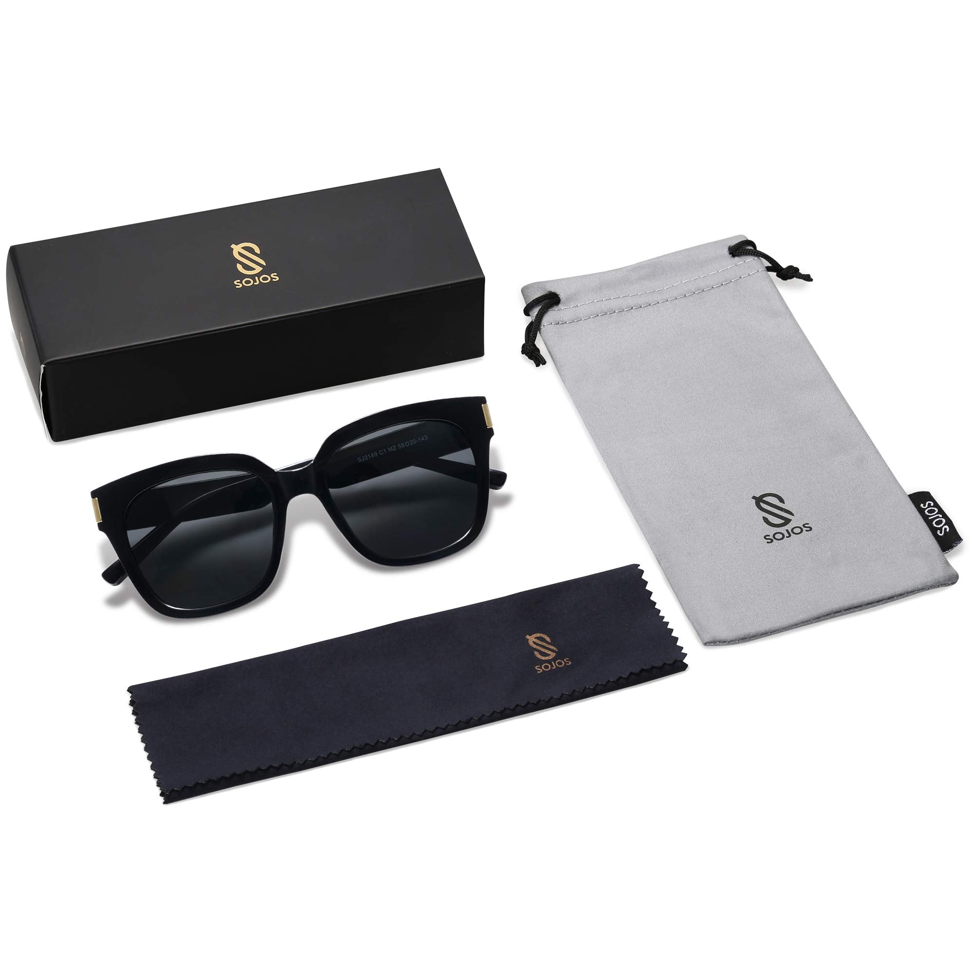 SOJOS Polarized Sunglasses for Women Men Trendy Square Glasses SJ2149 with Black Frame/Grey Lens