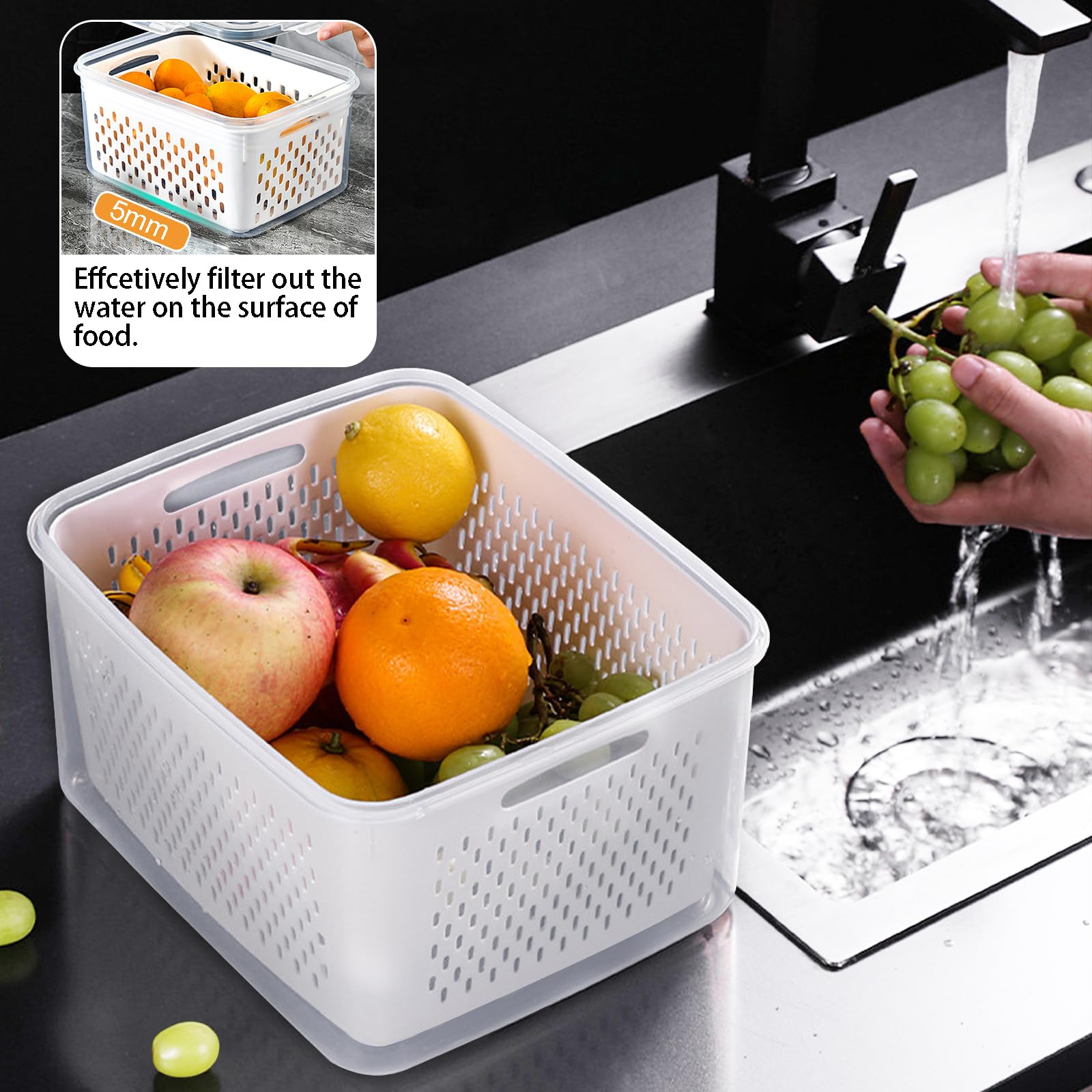 3 Pack Fruit Storage Containers for Fridge with Removable Colanders,Handle design Storage Containers with ventilation port - Dishwasher safe Produce Containers Keep Fruits Vegetables Berry Fresh longe