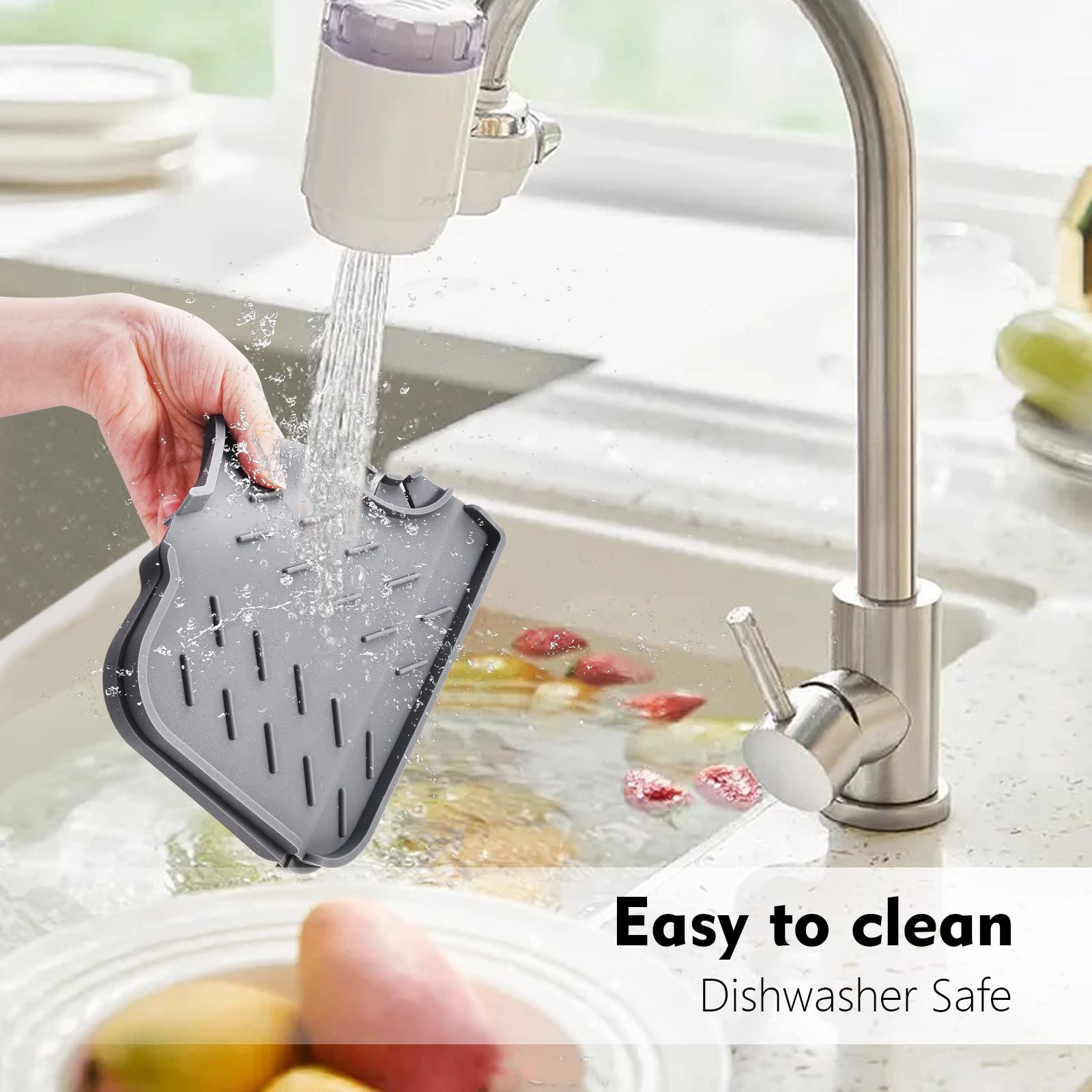 Kitchen Sink Splash Guard15.4"*5.5", Upgraded Faucet Splash Guard with Steep-Slope Drainage and Anti-Slip Silicone Mat, For Kitchen, Bathroom, Farmhouse Faucet Handle Drip Catcher Tray