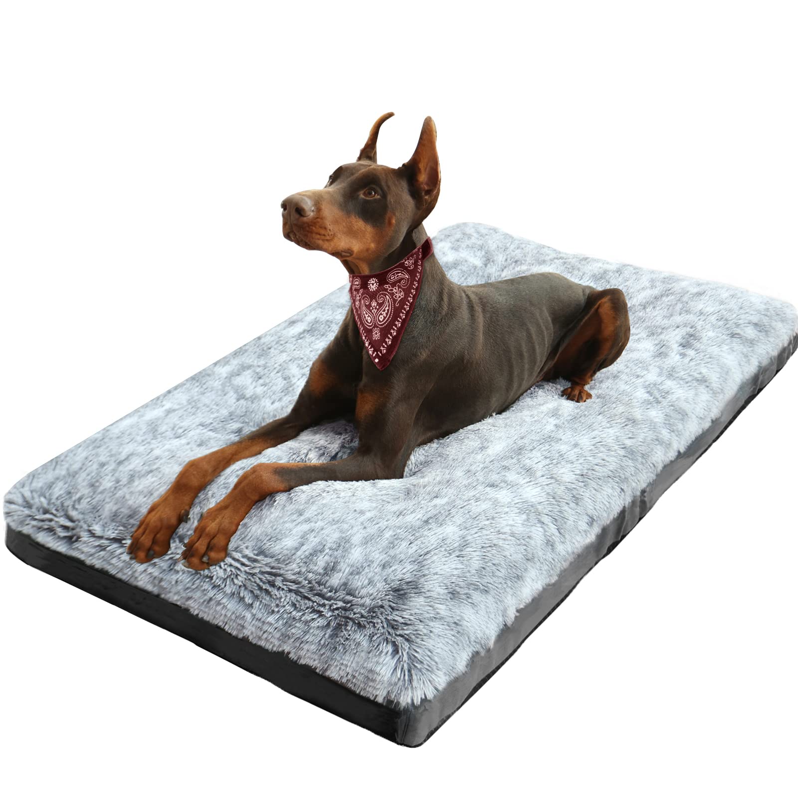 KISYYO XL Dog Bed Deluxe Cozy Plush Fixable Dog Kennel Beds for Crates Washable Dog Bed, 42 x 28 x 3 Inches, Grey