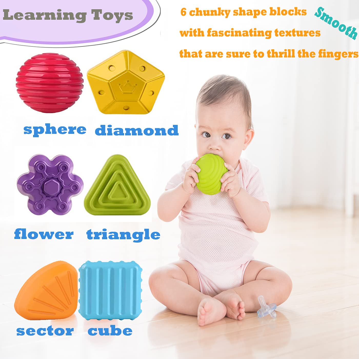 MINGKIDS Montessori Toys for 1 Year Old, Toy 6 Pc Multi Sensory Shape, Toddler Developmental Learning Toys Birthday Gifts, Baby Toys 12 Month