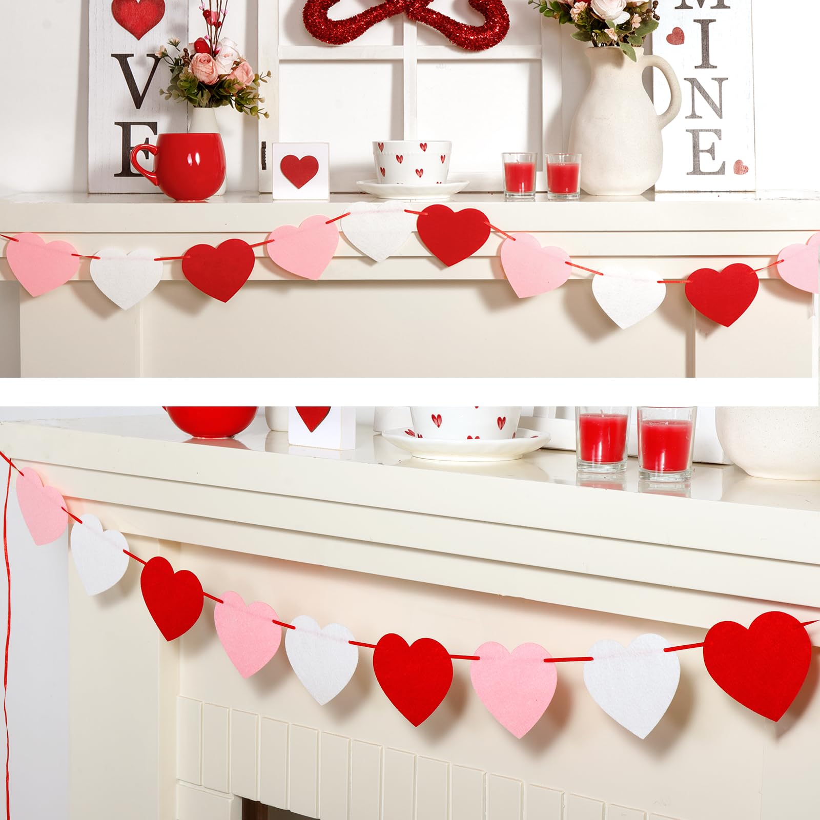 Valentines Day Decorations, 6pcs Felt Valentine Heart Garland, Versatile Hearts St. Patrick's Day Shamrock Easter Bunny Valentines Day Banner for Home, Mantel, Wall, Office, Valentines Day Decor