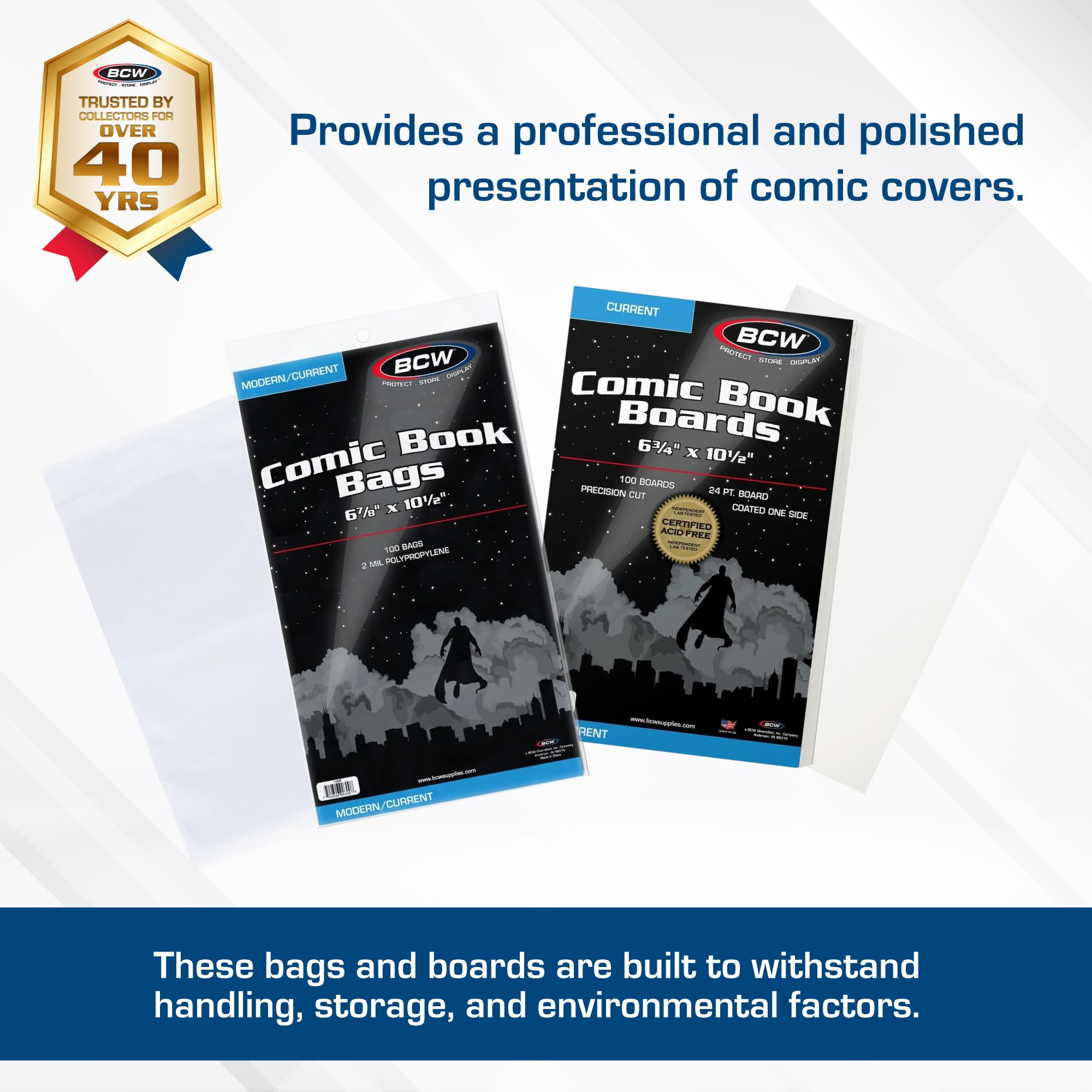 BCW Current Comic Boards and Bags Combo | 100 Polypropylene Comic Bags & Backer Boards | Acid-Free Archival Quality | Crystal Clear | Preserves Collectible Comics | Fits Standard Comic Storage Boxes
