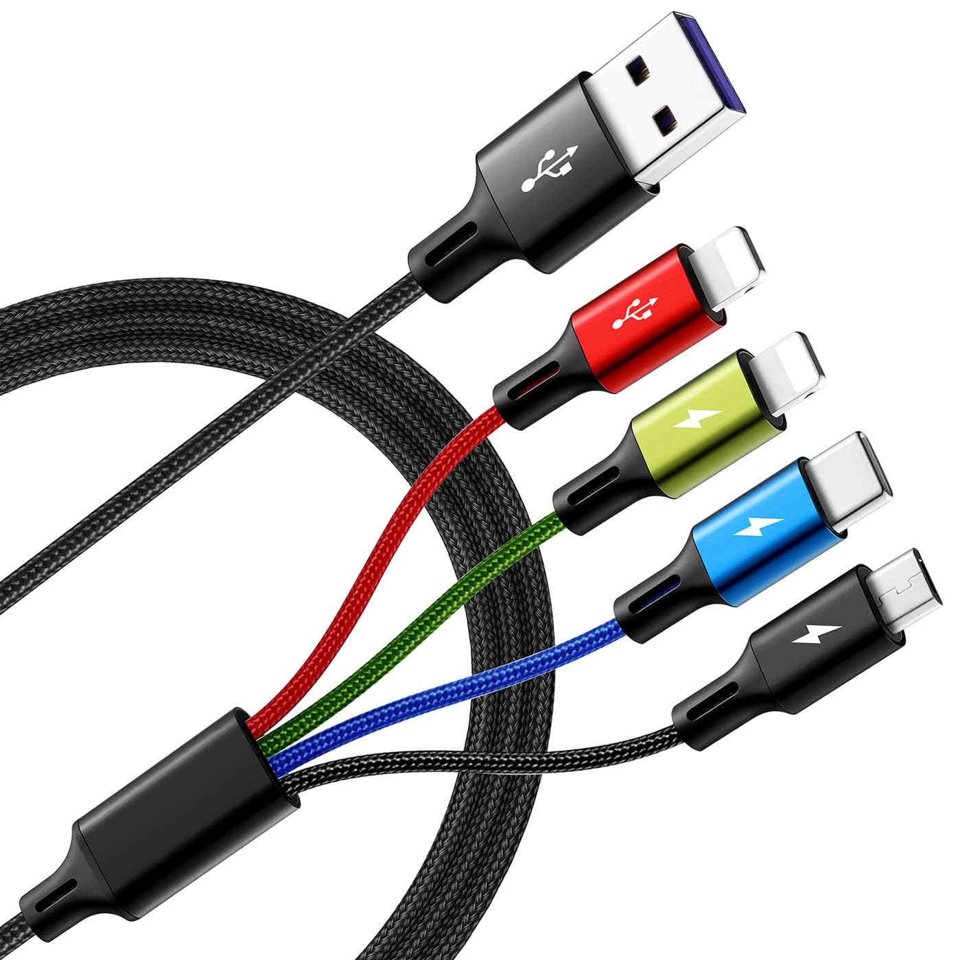 MINLU Multi Charging Cable, [2Pack 6Ft] 4 in 1 Braided Multi Fast Charging Cord, Multiple Charger Cable, USB Cable Adapter IP/Type C/Micro USB Port for Cell Phones Tablets Samsung Galaxy PS & More