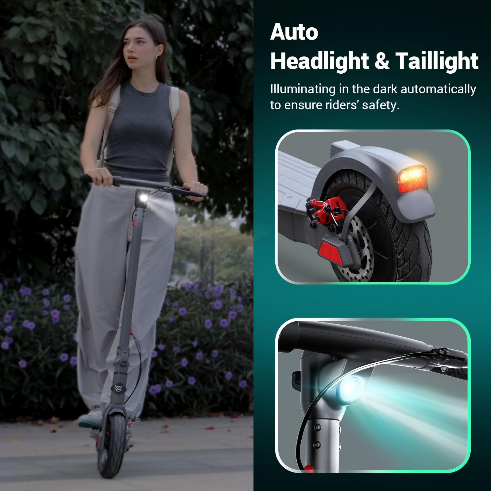 SISIGAD Electric Scooter Adults 10" Solid Tires, Peak 600W Motor, Max 20 Mph Speed, Up to 30 Miles Long Range, Portable Folding E-Scooter for Adults Commuter with Dual Braking System and App
