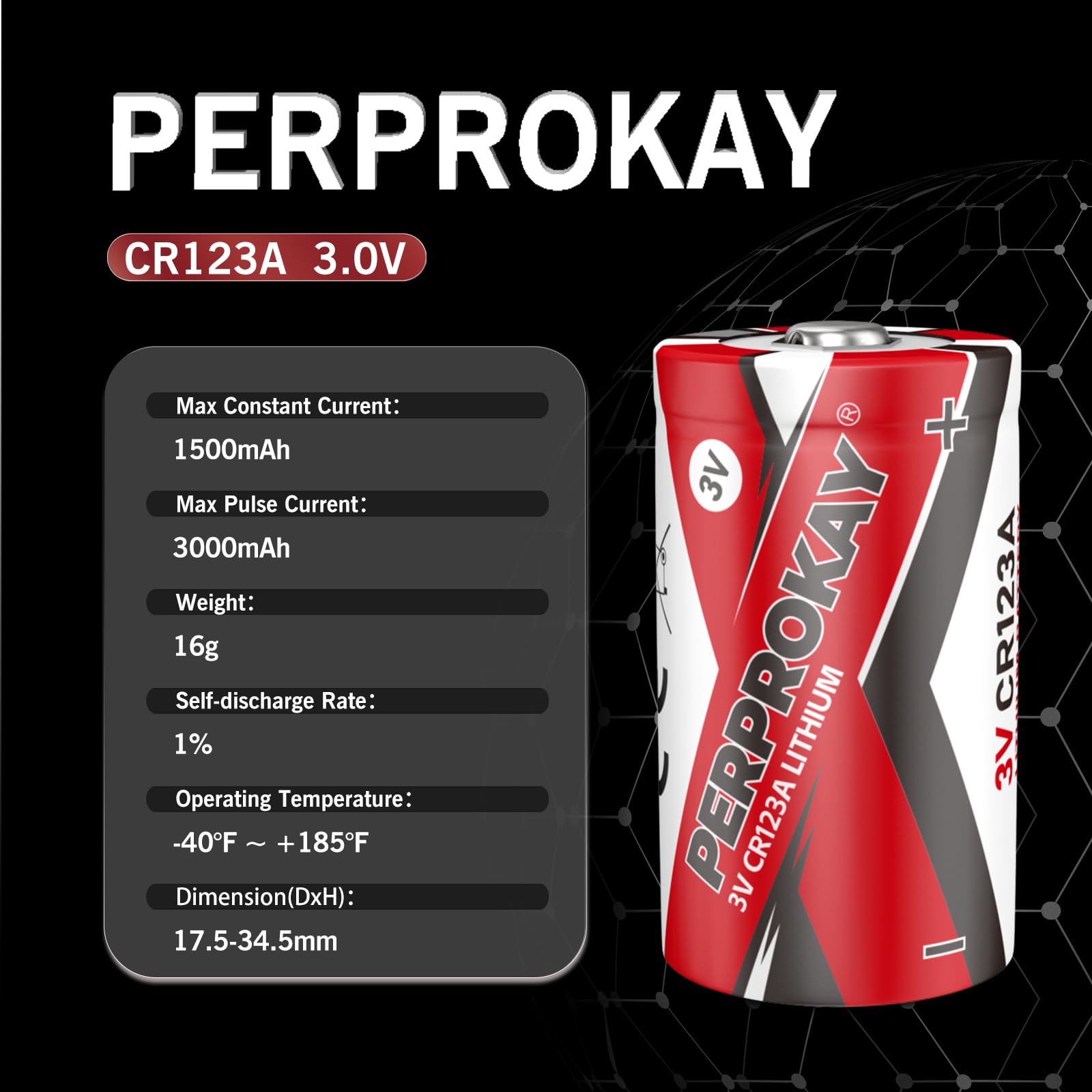 perprokay CR123A 3V Lithium Battery 6 Pack, 123A 3 Volt Max-Powered Batteries, Long-Lasting 10-Year Shelflife CR17345, 1500 mAh CR 17335 Battery for Flashlights, Home Security Devices...6 Count