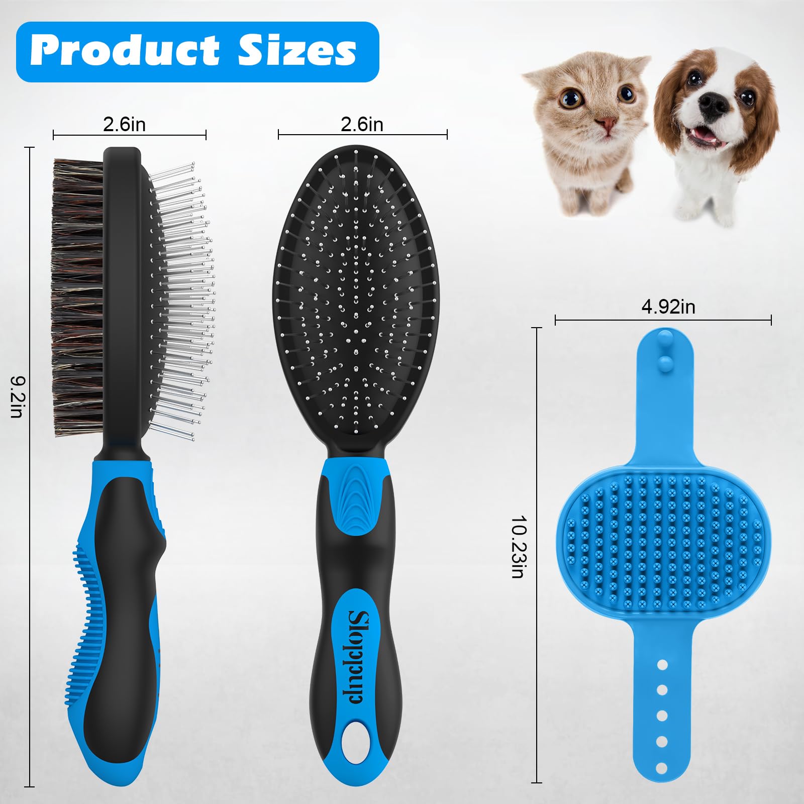 UGNEL 2PCS Dog Grooming Tools - Double-Sided Bath Brush for Shedding and Bathing, Suitable for Short/Long Haired Dogs, Premium Pet Supplies (Black Blue)