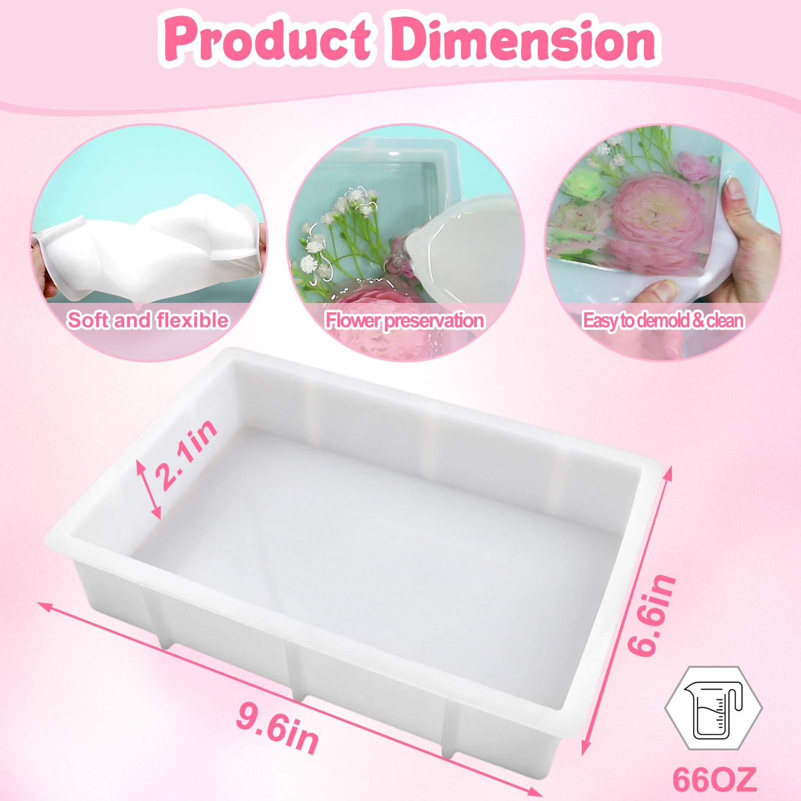 YOILES Resin Molds Silicone,Epoxy Resin Casting Craft Mold for Flower Preservation Bookends DIY Art (Large, Rectangle)