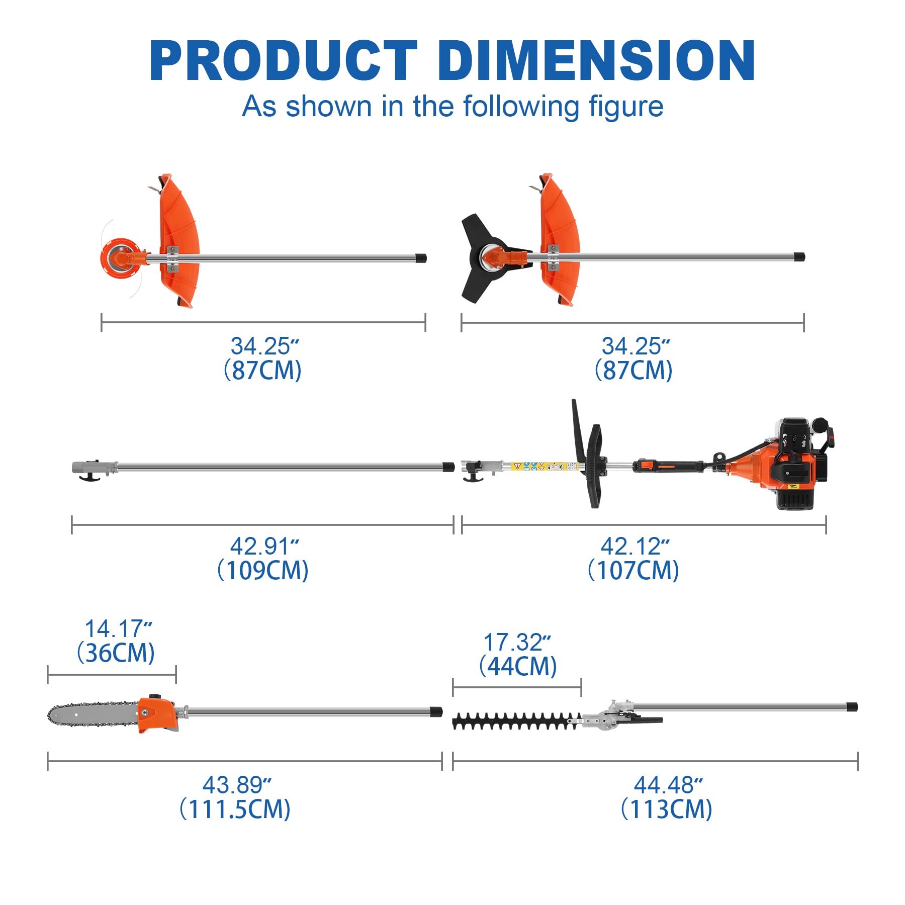 Iglobalbuy 52cc 2-Stroke 5 in 1 Garden Hedge Trimmer Combo, Gas Powered Long Reach Pole Saw Grass String Trimmer Brush Tree Cutter Pruner Weed Eater Multi Functional Garden Trimming Tools