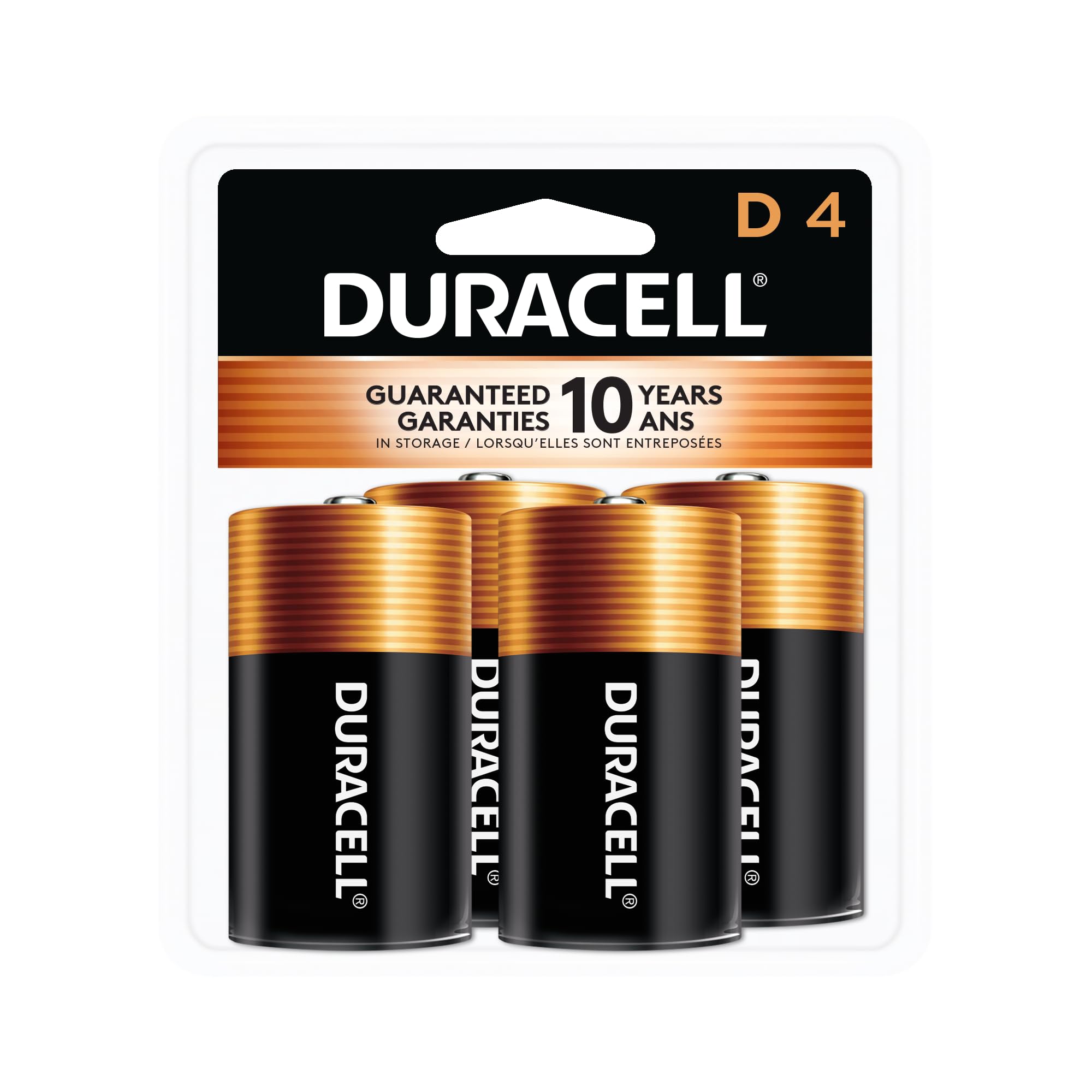 Duracell Coppertop D Batteries, 4 Count Pack, D Battery with Long-lasting Power, All-Purpose Alkaline D Battery for Household and Office Devices