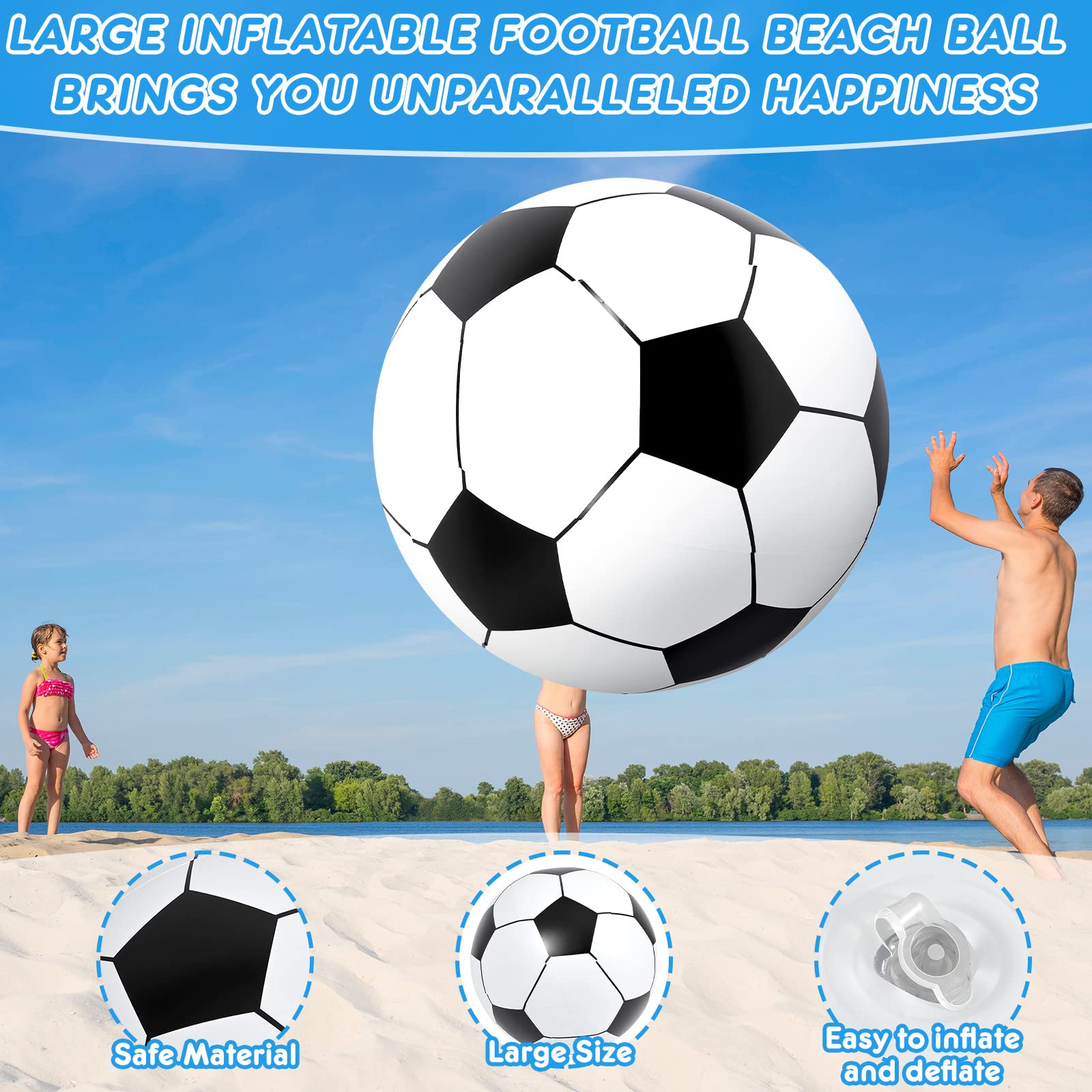 Lewtemi 6.5 Ft / 78 Inch Big Inflatable Giant Soccer Ball Large Inflatable Sport Ball Oversized Football for Outdoor Game Pool Decoration Toys(Soccer,6.5 Ft)