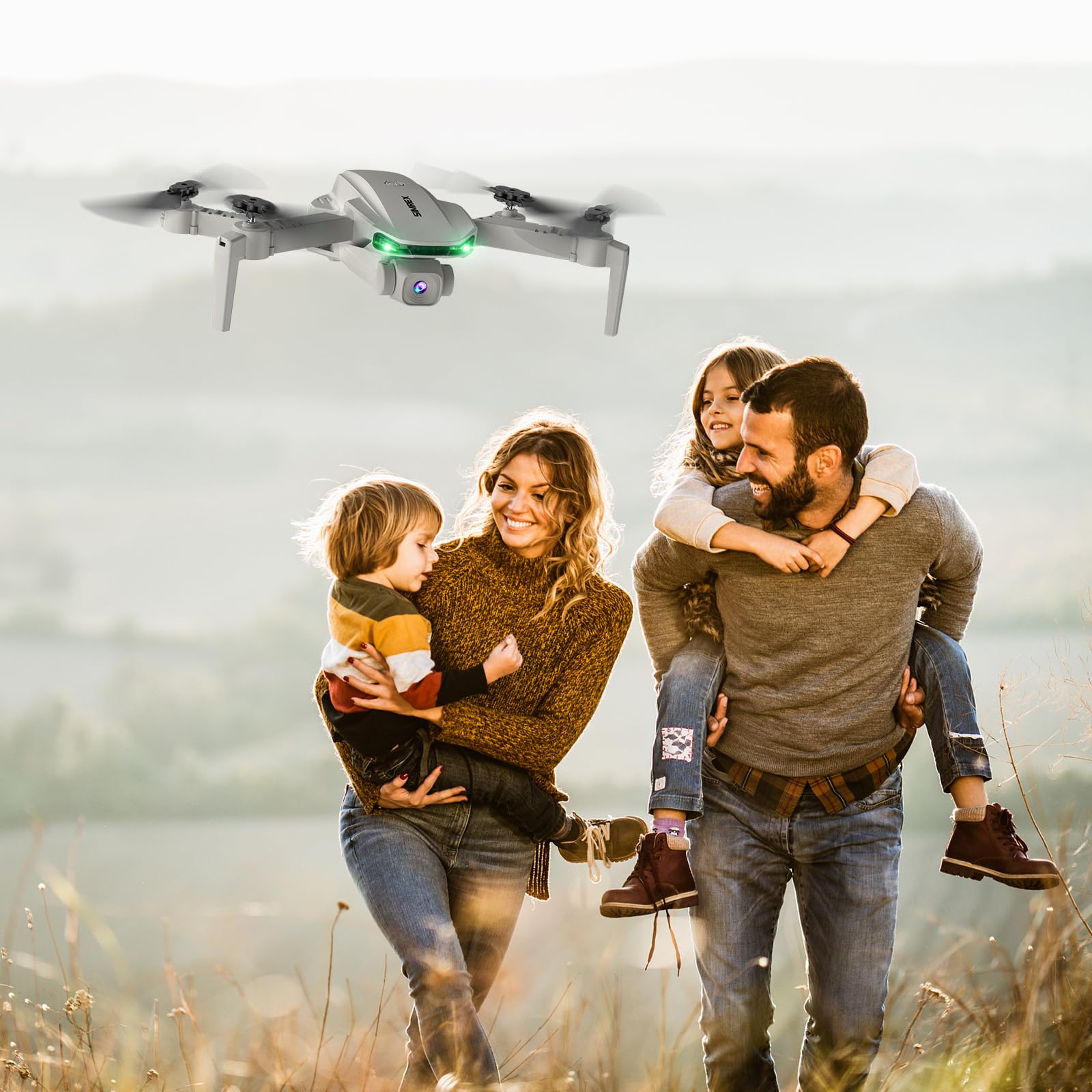 SIMREX X800 Drone with Camera for Adults Kids, 1080P FPV Foldable Quadcopter with 90° Adjustable Lens, RGB Lights, 360° Flips, One Key Take Off/Landing, Altitude Hold, 2 Batteries (Gray)