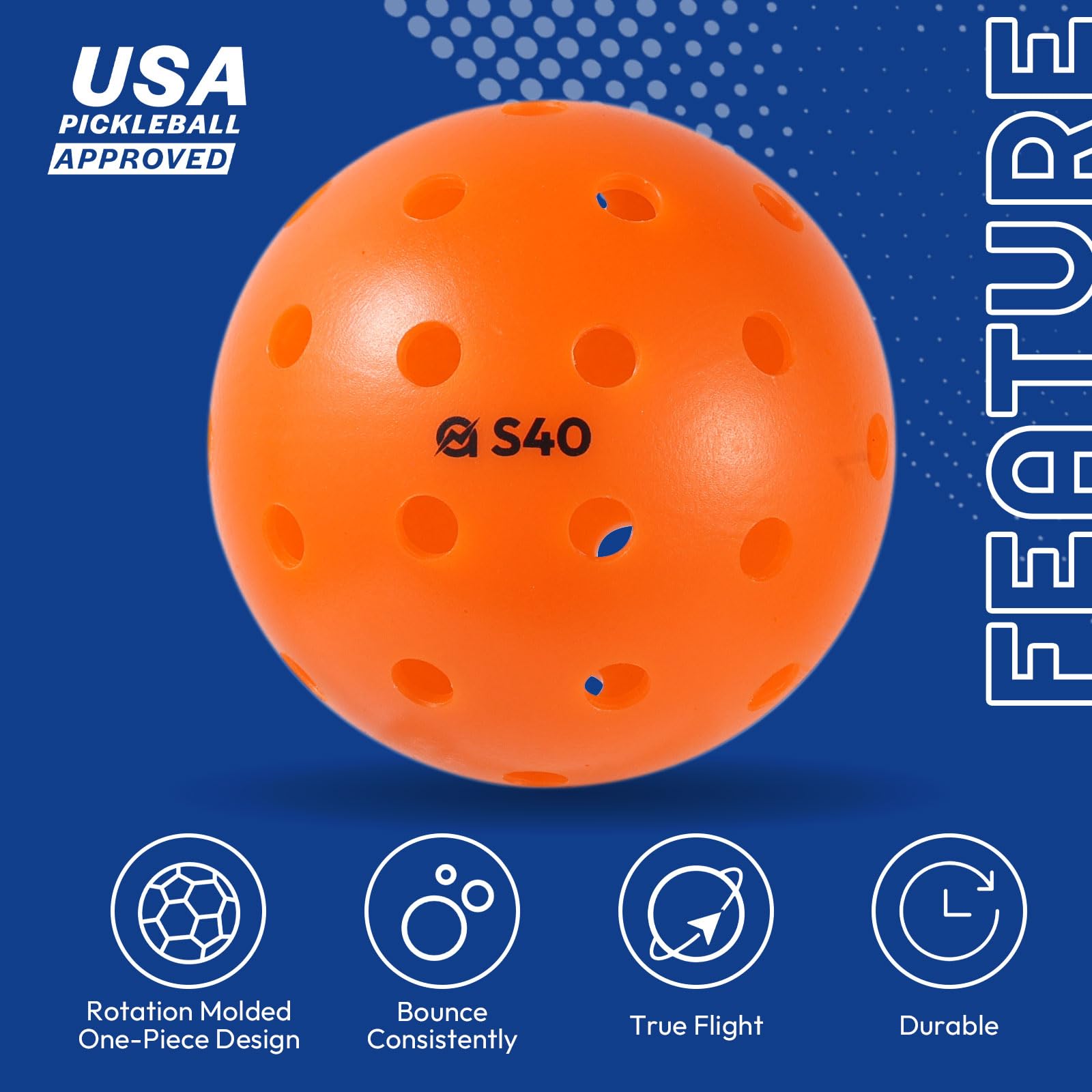 A11N S40 Outdoor Pickleball Balls- USAPA Approved, 6-Pack, Tangerine