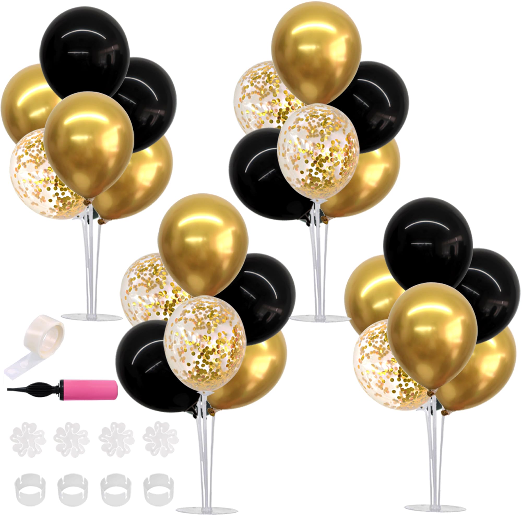 TONIFUL 4 Set Black Gold Balloon Centerpieces for Table,Balloon Stand Kit for Black Gold Party Decorations 40th 50th 60th 70th Birthday Decorations New Years 2025 Graduation