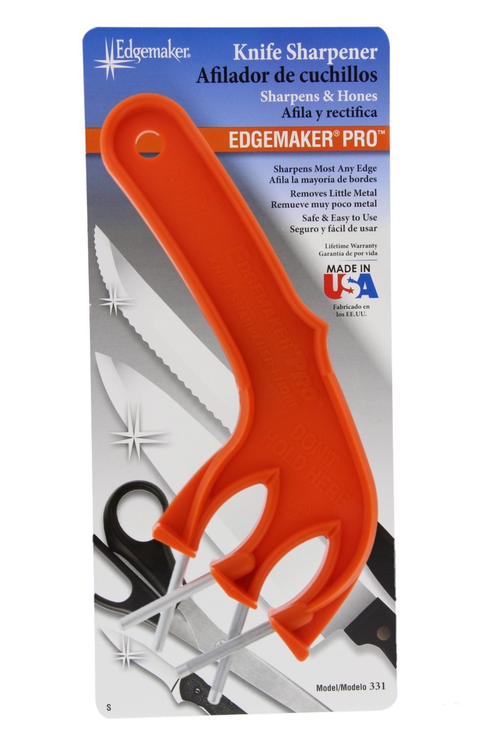 The Edgemaker Knife Sharpener Pro 331- Perfect for Sharpening & Honing any Blade, Durable, Safe & Easy to Use- Orange