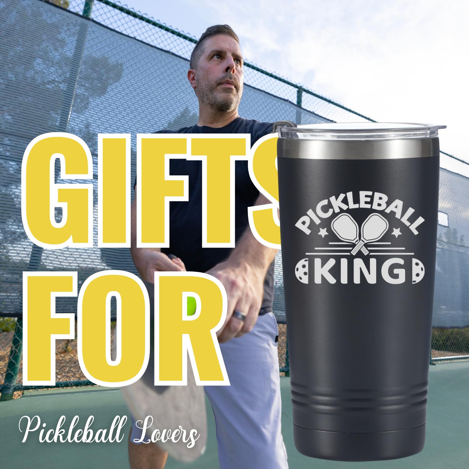 Onebttl Father's Day Gifts, Pickleball Gifts for Men, Pickleball Accessories, Insulated 20oz Stainless Steel Travel Tumbler, Pickleball King