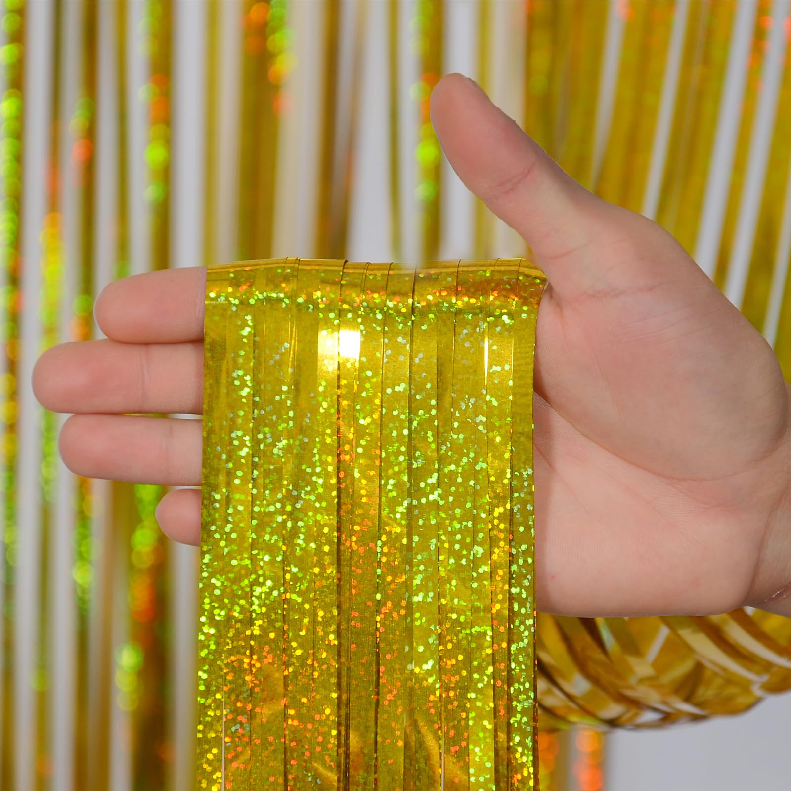 Foil Fringe Curtains Party Decorations - Melsan 3 Pack 3.2 x 8.2 ft Gold Tinsel Curtain Party Photo Backdrop for Birthday Party Baby Shower or Graduation New Years eve Party Supplies 2025