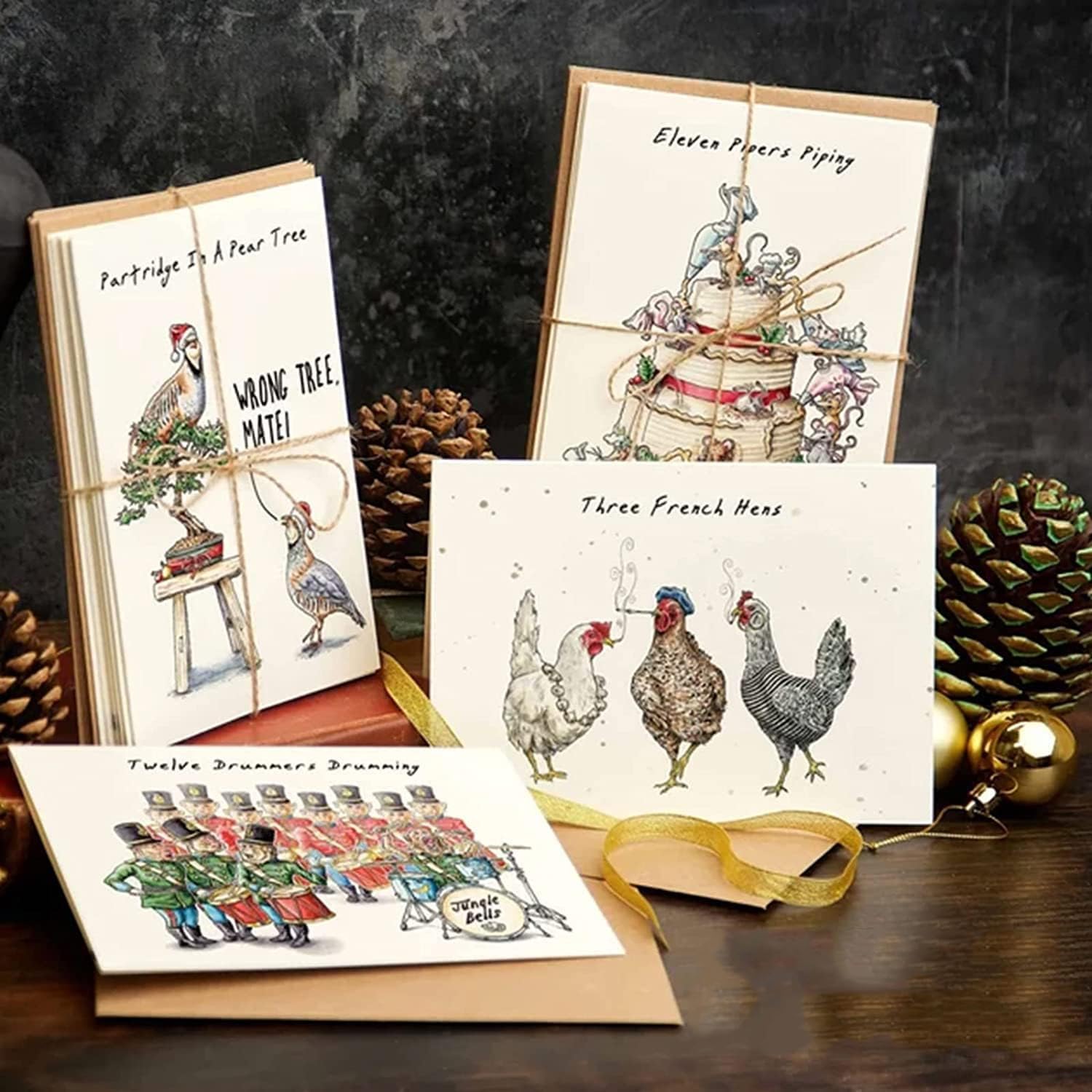 SWAGGIFT Twelve Days of Christmas Card Set,12 Pcs Quirky Funny Christmas Cards Card with Your Custom Message and Envelopes, Christmas Countdown Gift Card Set