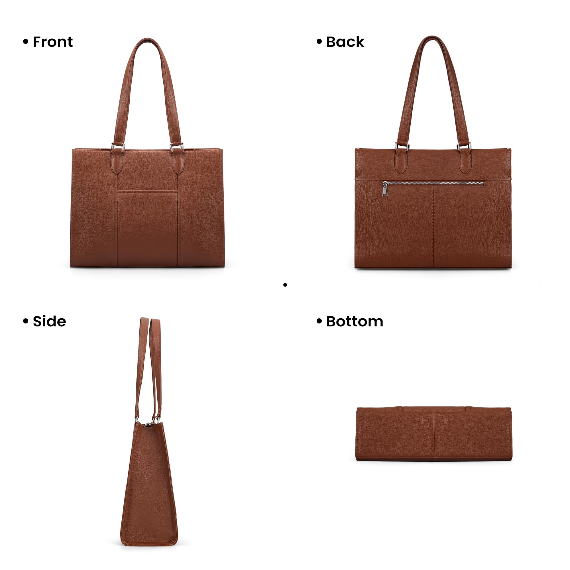 befen Genuine Leather Work Tote Bag for Women, Women's 15.6 Inch Work Bags Totes Purse Shoulder Purses Handbags Cognac Brown