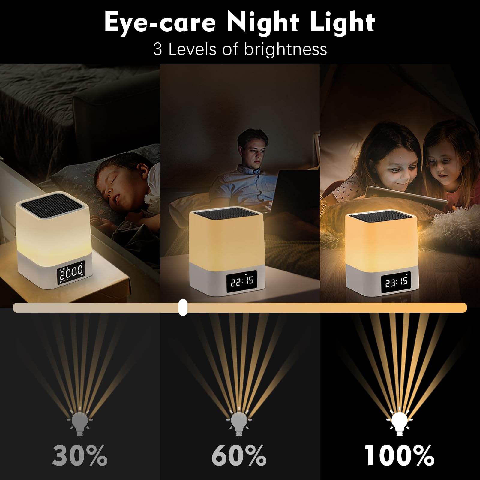 Newest Night Light Bluetooth Speaker, Gifts for 10 11 12 13 14 15 Years Old Boys Teenager Girls, All-in-1 Dual Alarm Clock, Touch Sensor Bedside Lamp, 48 RGB Color Chang, MP3 Player, Wireless Speaker