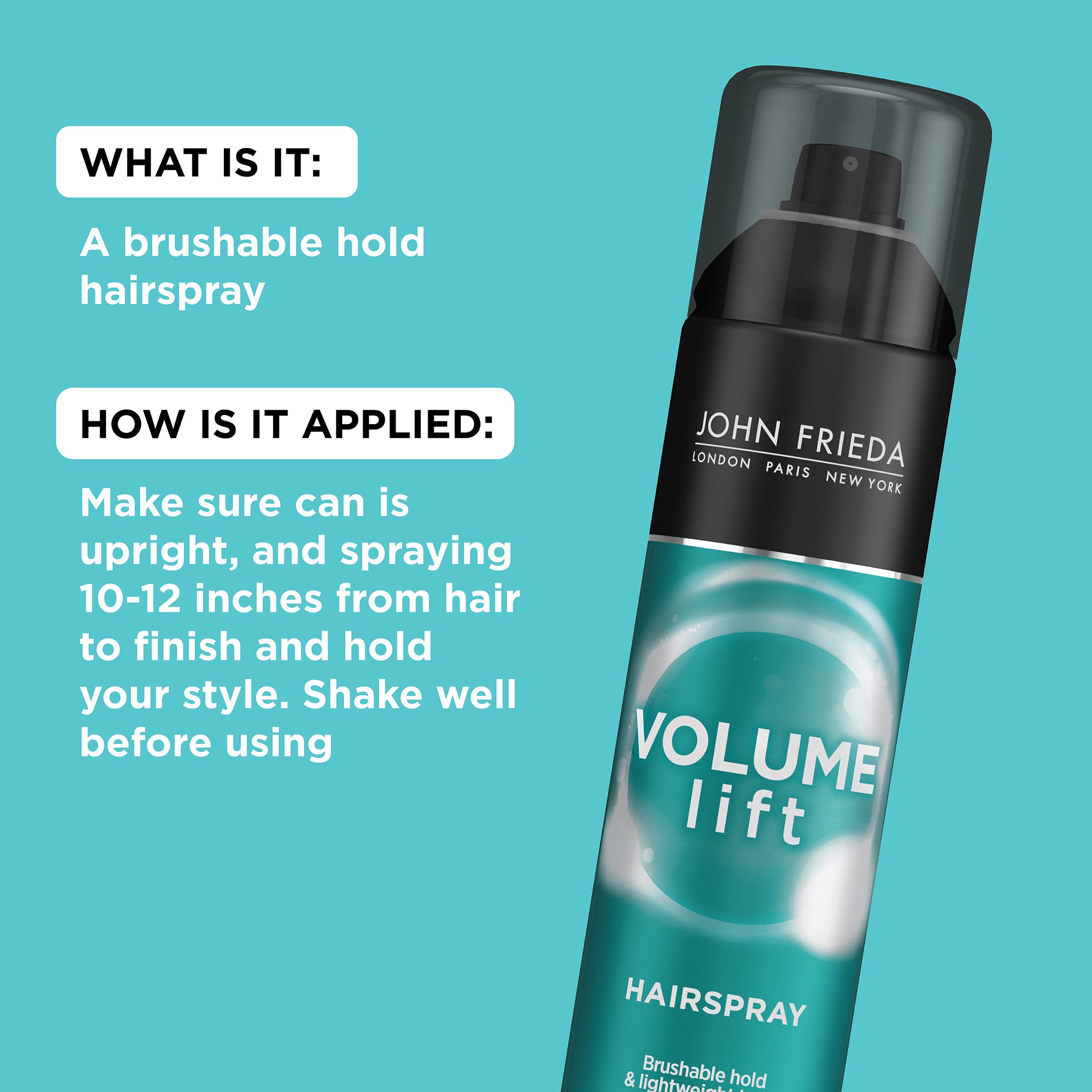 John Frieda Volume Lift Hairspray, Volumizing Hairspray with Air-Silk Technology for Fine or Flat Hair, Adds Body, Long-Lasting Hold, and Fullness for Fine, Thin Hair, 10 Oz, Pack of 2