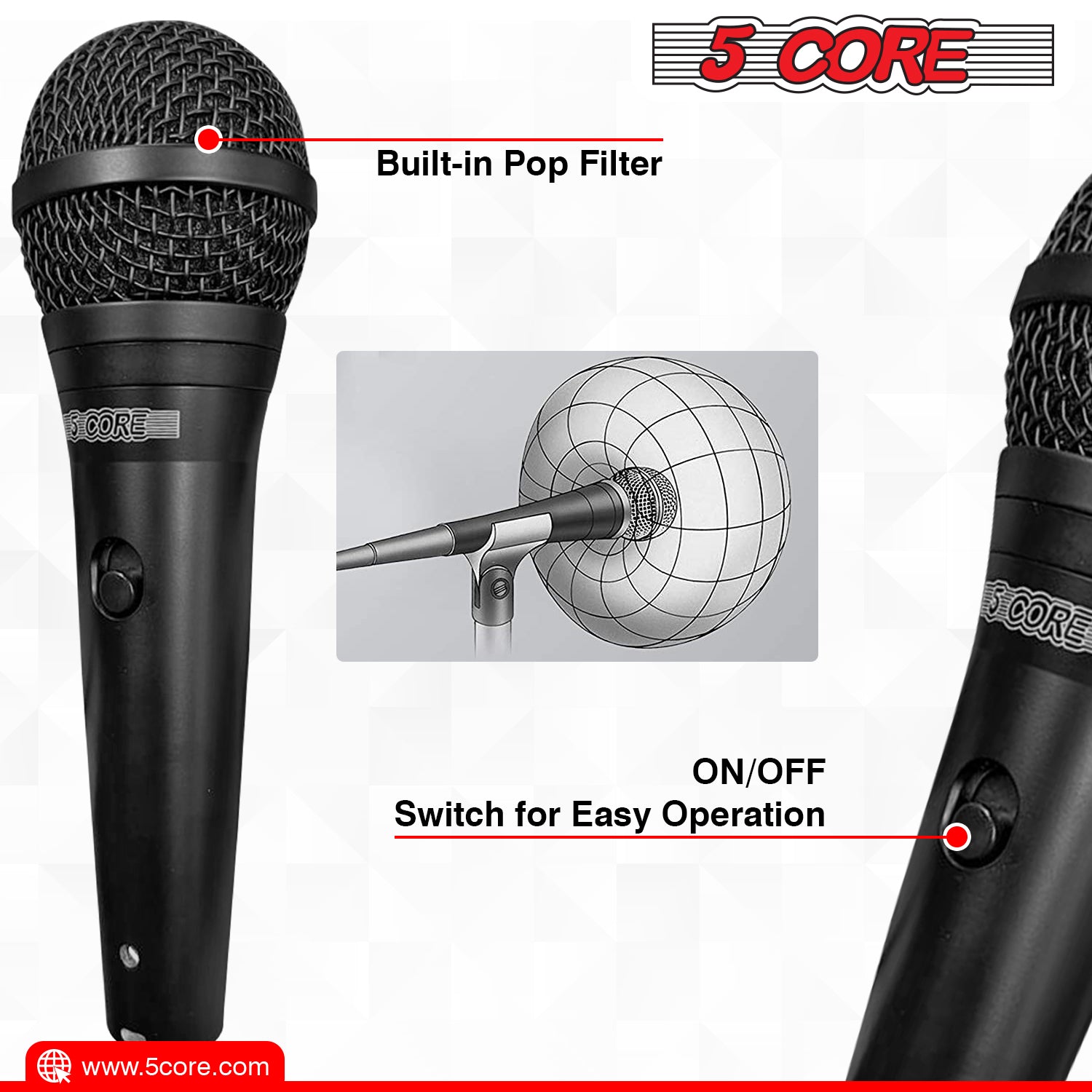 5 CORE Premium Vocal Dynamic Cardioid Handheld Microphone Neodymium, Black (ND 58 BLK)