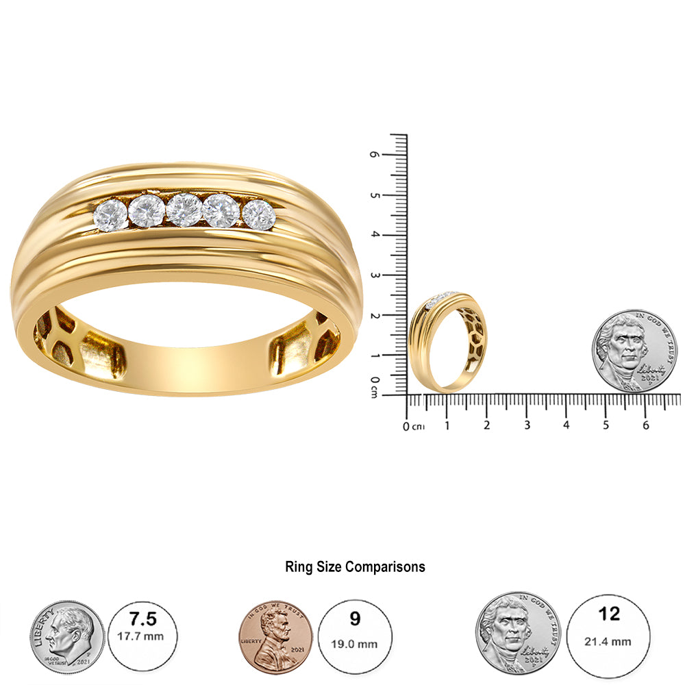 10K Yellow Gold 1/4 Cttw Round-Cut Diamond 5-Stone Men's Band Ring