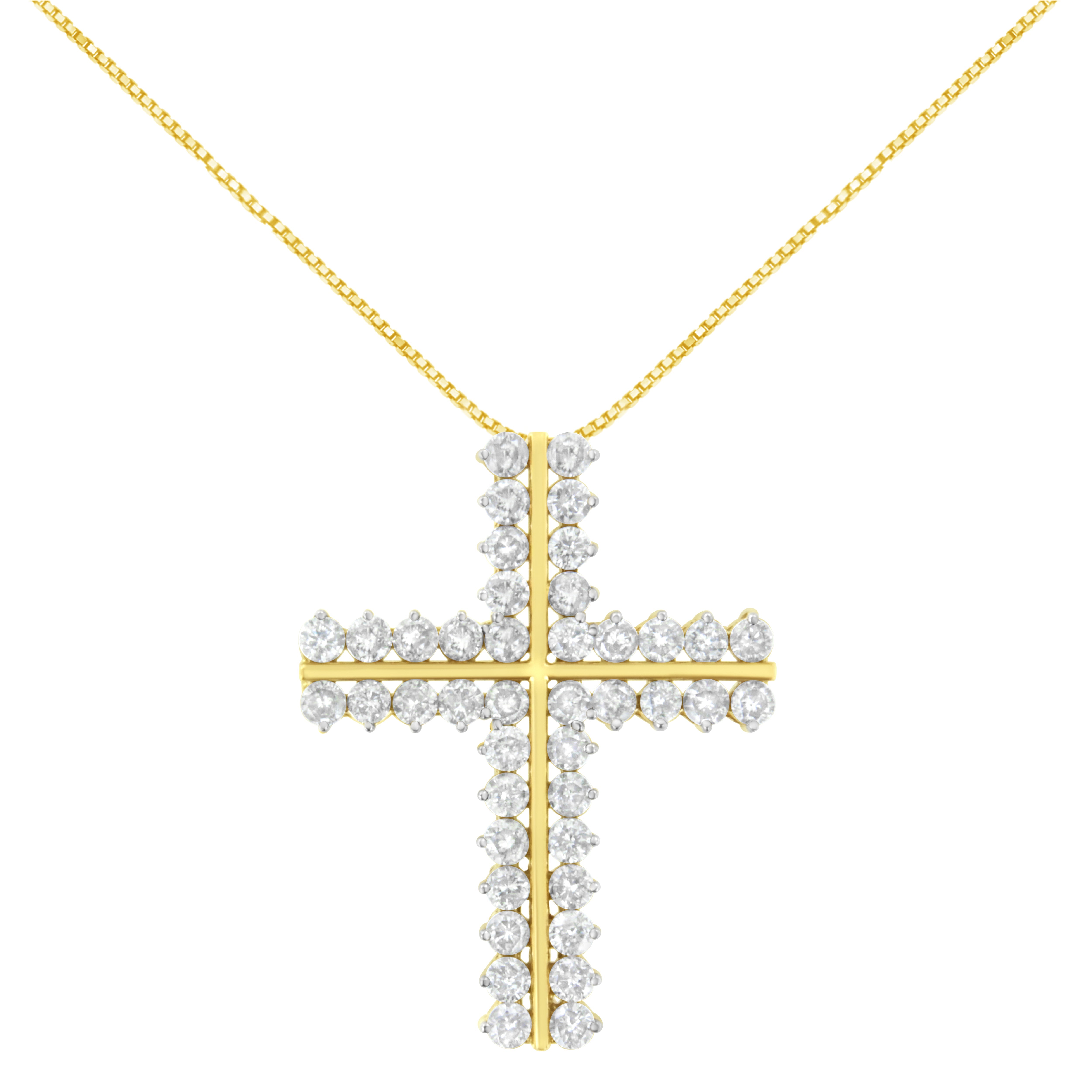 10K Yellow Gold 4.0 Cttw Diamond Two Row Cross 18" Pendant Necklace (J-K Clarity, I1-I2 Color)