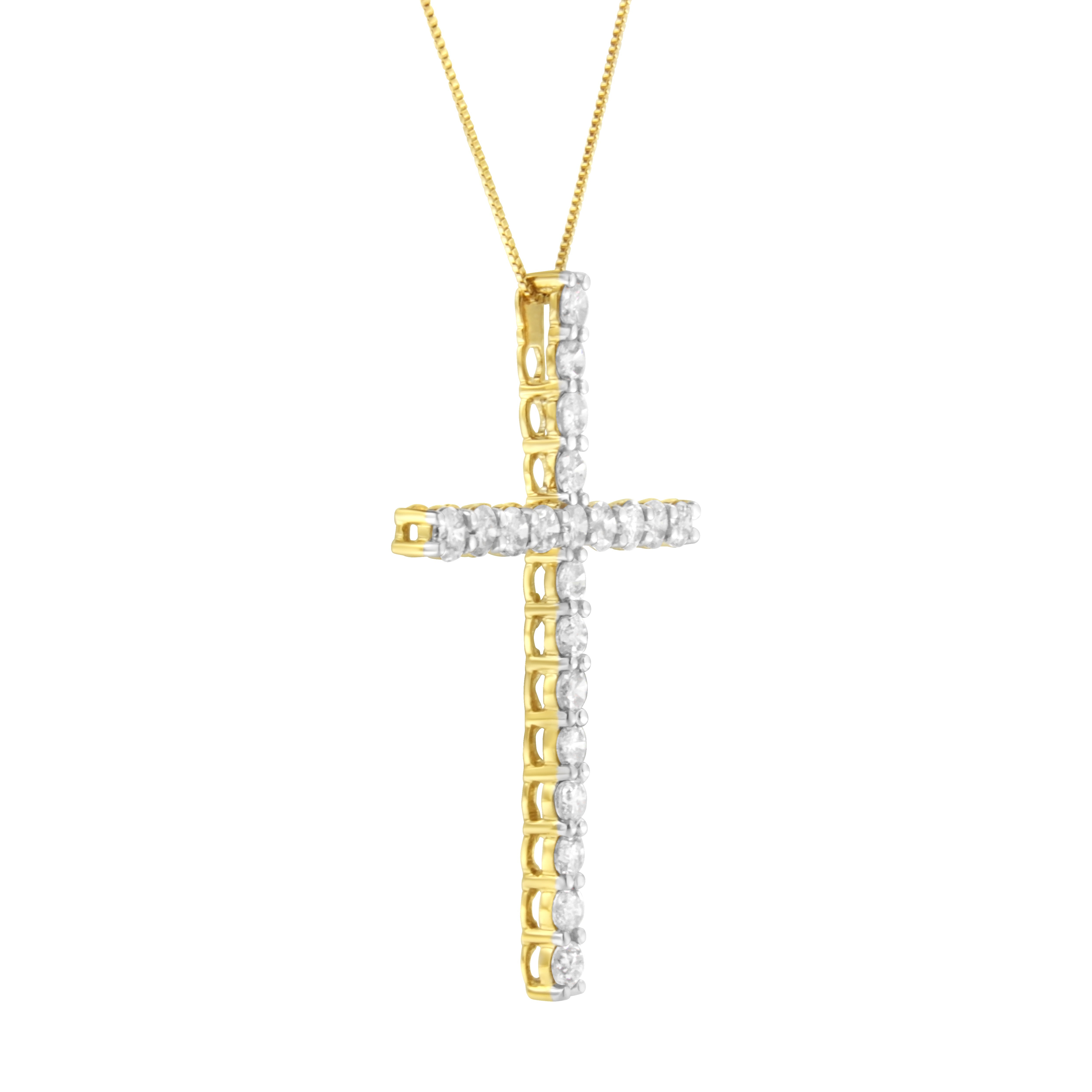 10K Yellow Gold Plated .925 Sterling Silver 4.0 Cttw Round Cut Diamond Cross Pendant Necklace (J-K Color, I1-I2 Clarity) - 18"