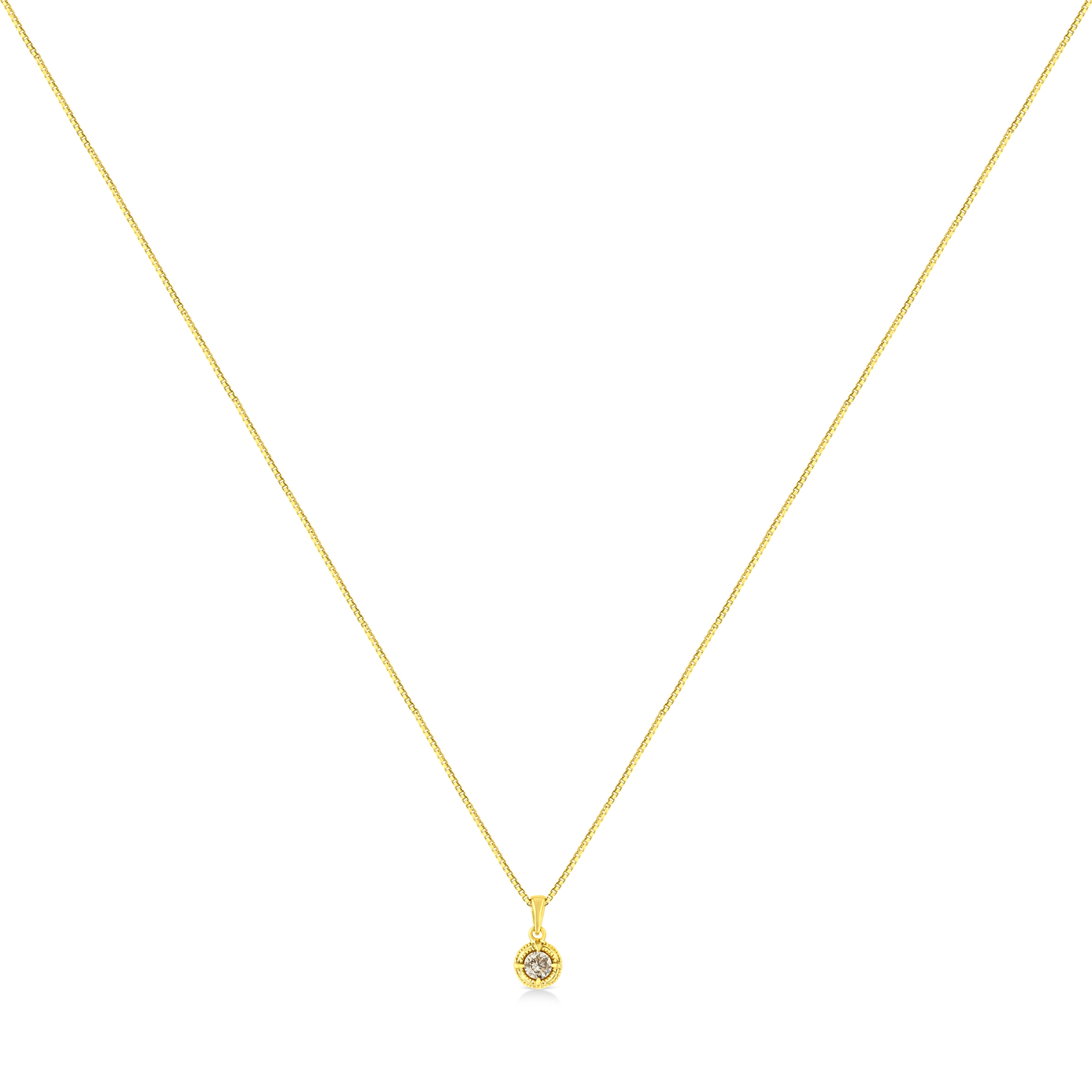 14K Yellow Gold Plated .925 Sterling Silver 1/2 Cttw Brilliant Round Cut Diamond Solitaire Milgrain 18" Pendant Necklace (K-L Color, I2-I3 Clarity)